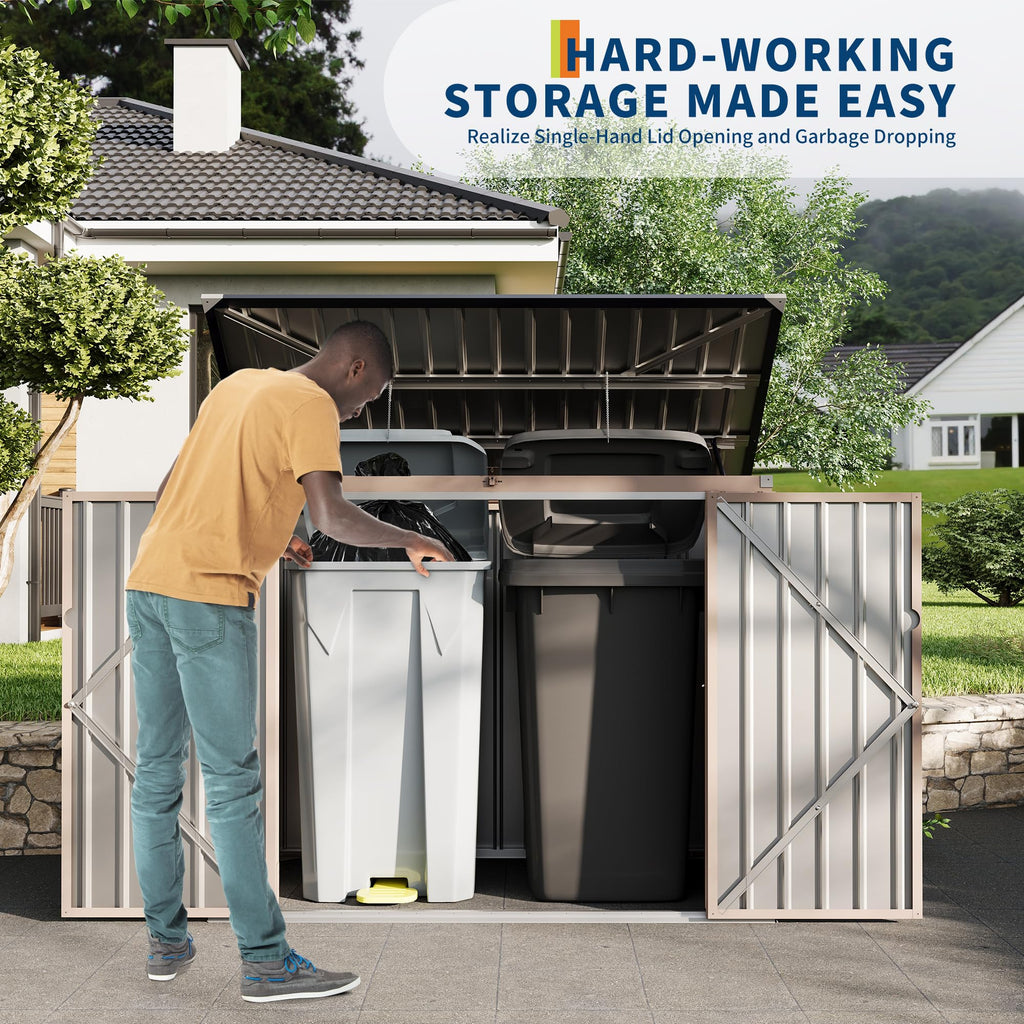 Garvee 3x6ft Metal Outdoor Storage Shed for 2 Trash Cans, Garbage Bin Shed with Chain Lid, Durable Garden, Backyard & Patio Storage