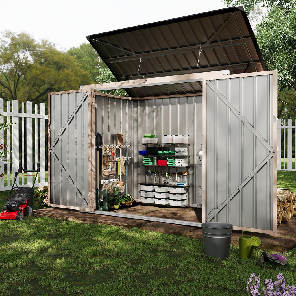 Garvee 3x6ft Metal Outdoor Storage Shed for 2 Trash Cans, Garbage Bin Shed with Chain Lid, Durable Garden, Backyard & Patio Storage