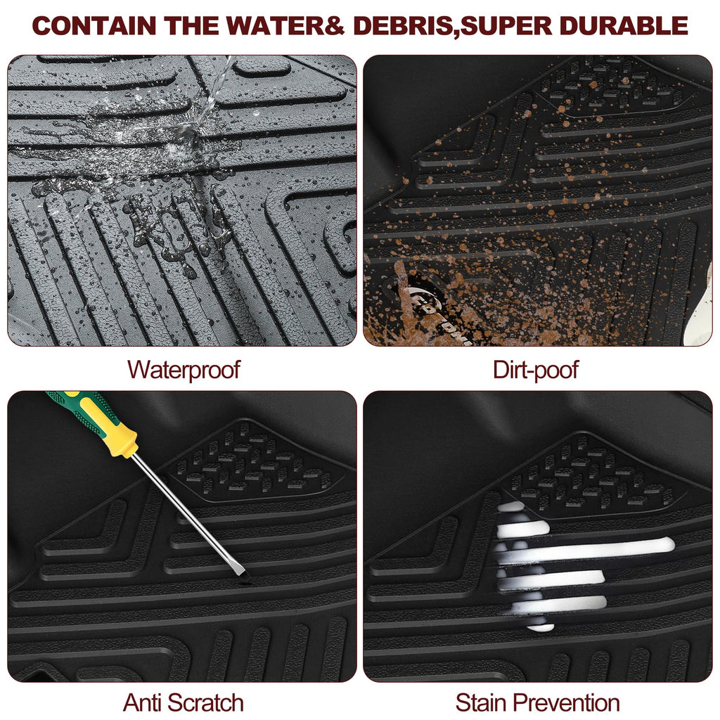 Garvee Floor Mats TPE All Weather Custom Fit for Chevy 2014-2018 Silverado/Sierra 1500, 2015-2019 2500HD/3500HD Crew Cab, with 1st Row Bench Seat Anti Skid Heavy Duty Waterproof Floor Liners Black