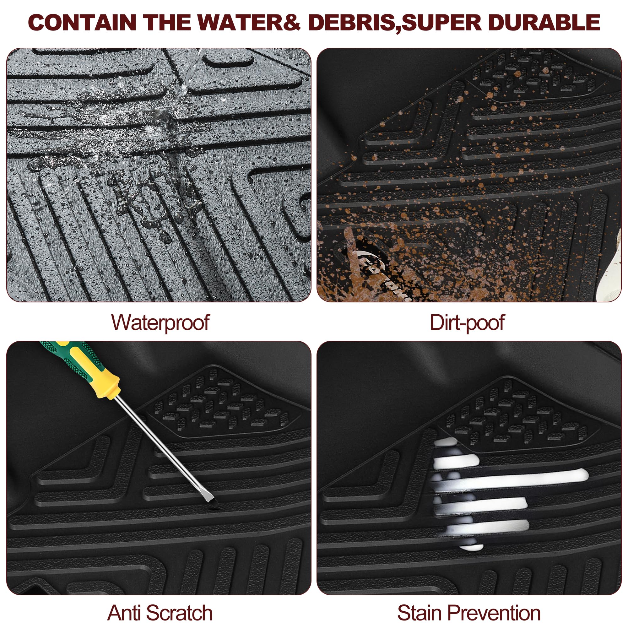 Garvee Floor Mats TPE All Weather Custom Fit for Chevy 2014-2018 Silverado/Sierra 1500, 2015-2019 2500HD/3500HD Crew Cab, with 1st Row Bench Seat Anti Skid Heavy Duty Waterproof Floor Liners Black