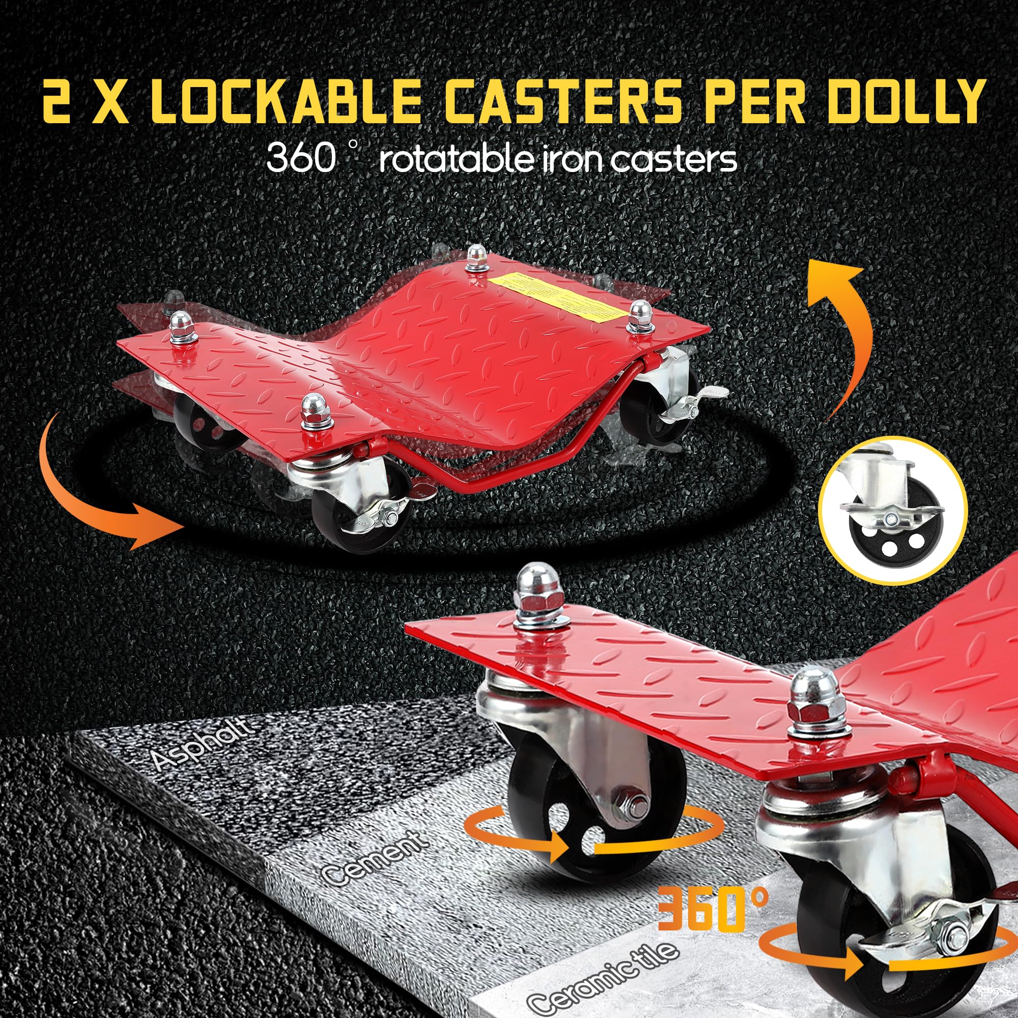 Garvee Car Dolly Set of 2 Heavy Duty Vehicle Dolly with 3 in Steel Wheels for Moving Car, 4000 LBS Capacity, Black