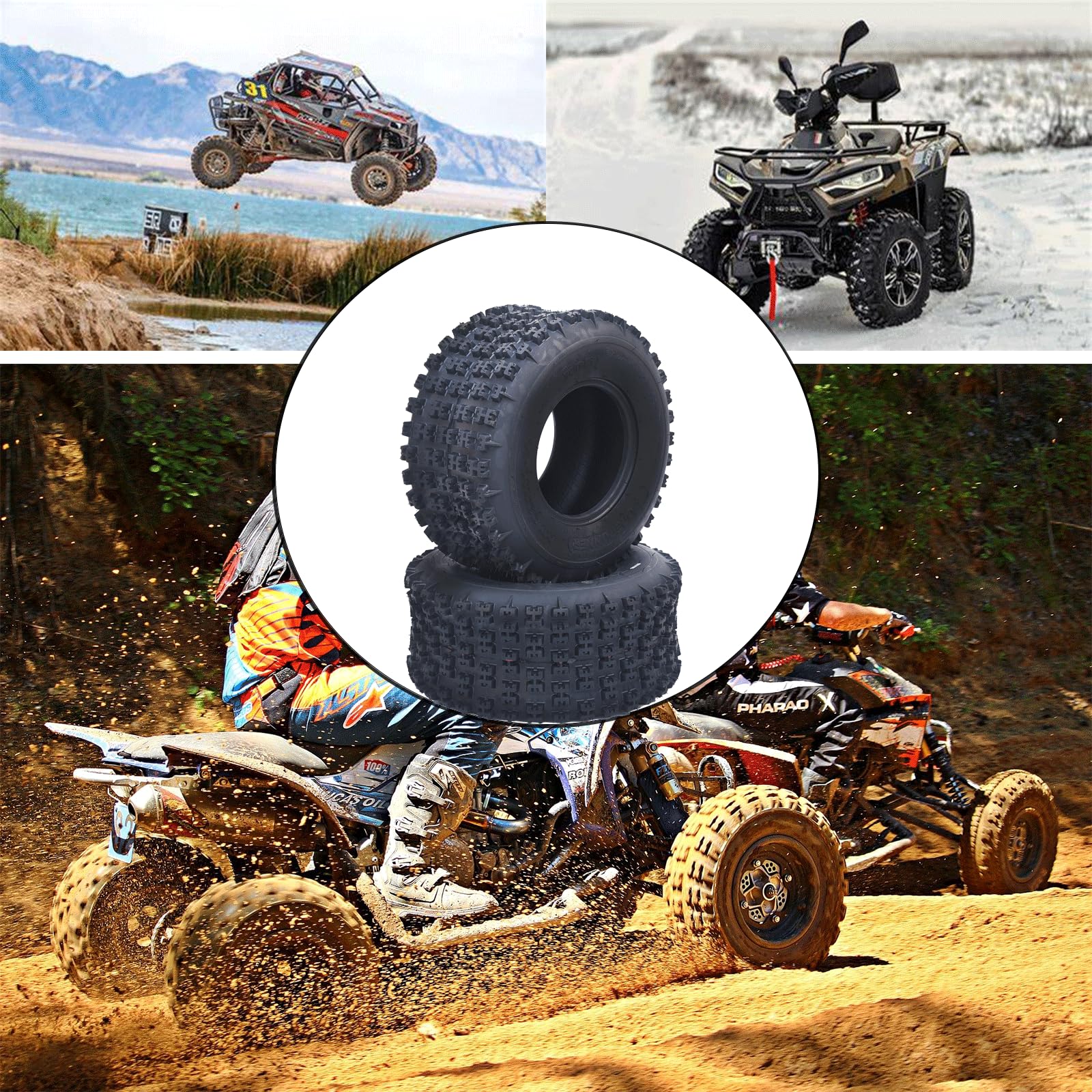Garvee ATV UTV Tires Set of 4 22x7-10 Front & 22x10-10 Rear 6PR TL Durable Black
