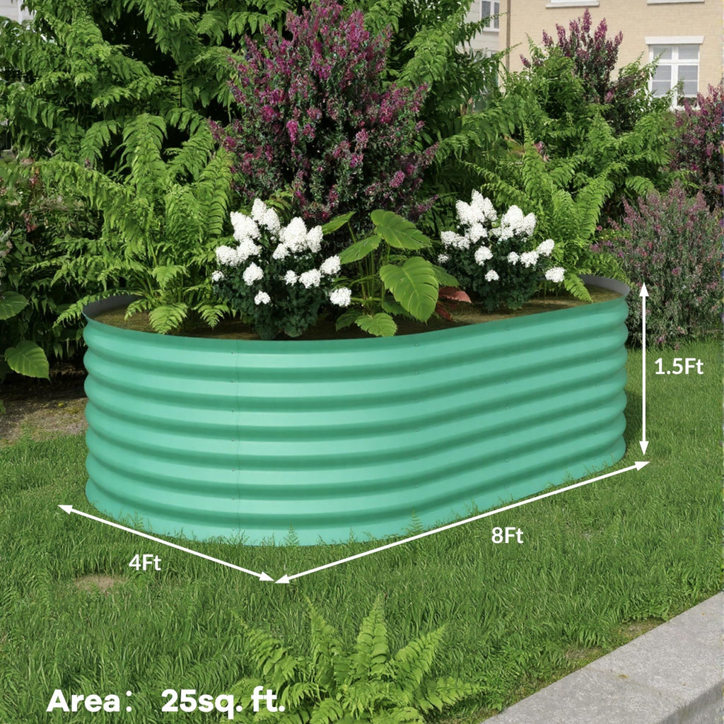 Garvee 2 Pcs 8' X 4' X 1.5' Galvanized Steel Raised Garden Beds, Outdoor Deep Planter Box Kit with Tool-Free Assembly, Rust-Resistant Green Coated Design for Vegetables, Flowers & Herbs, Green