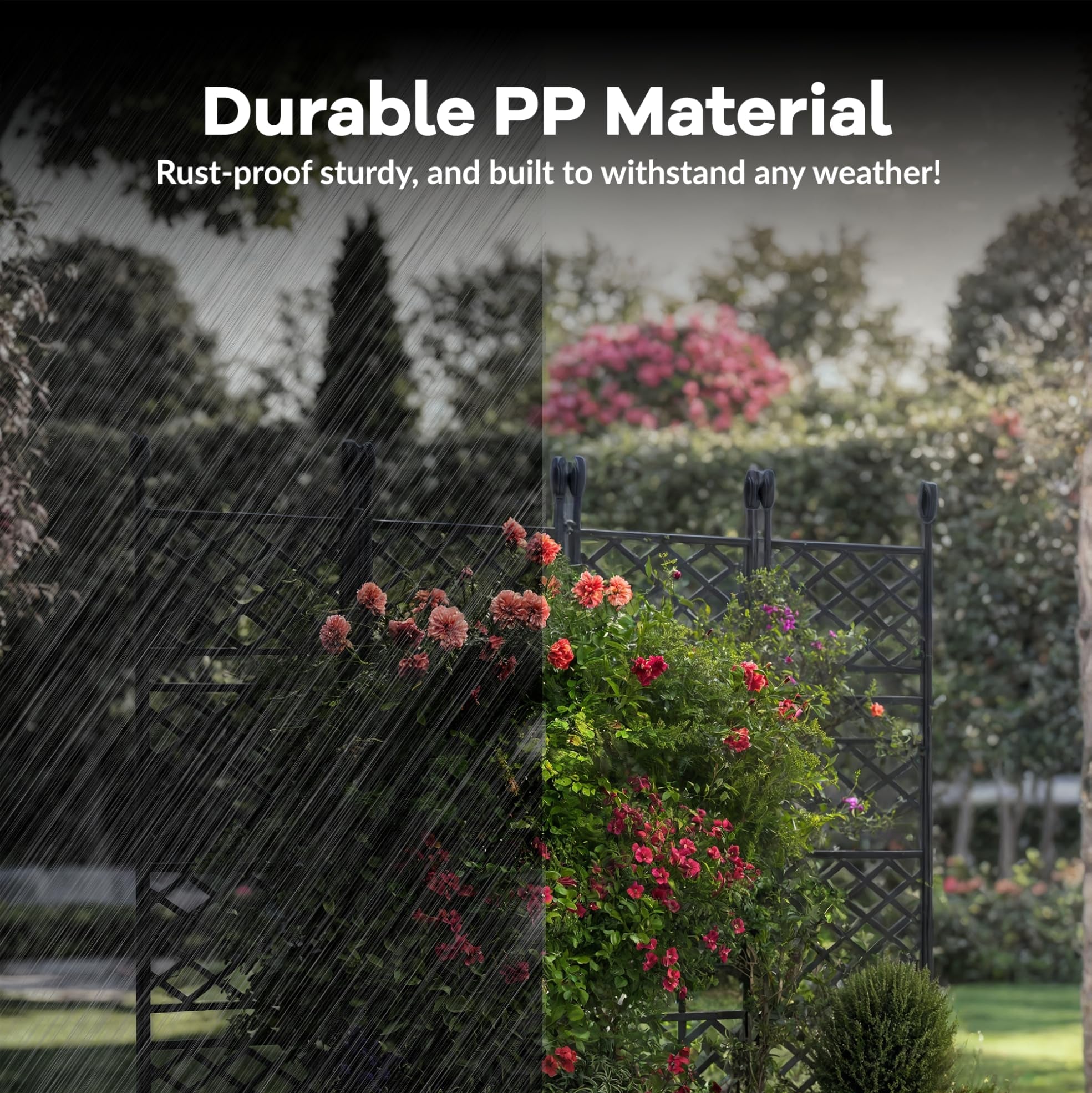 Garvee 4Pcs Plastic Plant Box with Metal Trellis, Raised Garden Bed with Trellis Planter for Climbing Plant Outdoor Raised Planter Box Privacy Screen for Patio Balcony,Planter Box for Backyard Patio