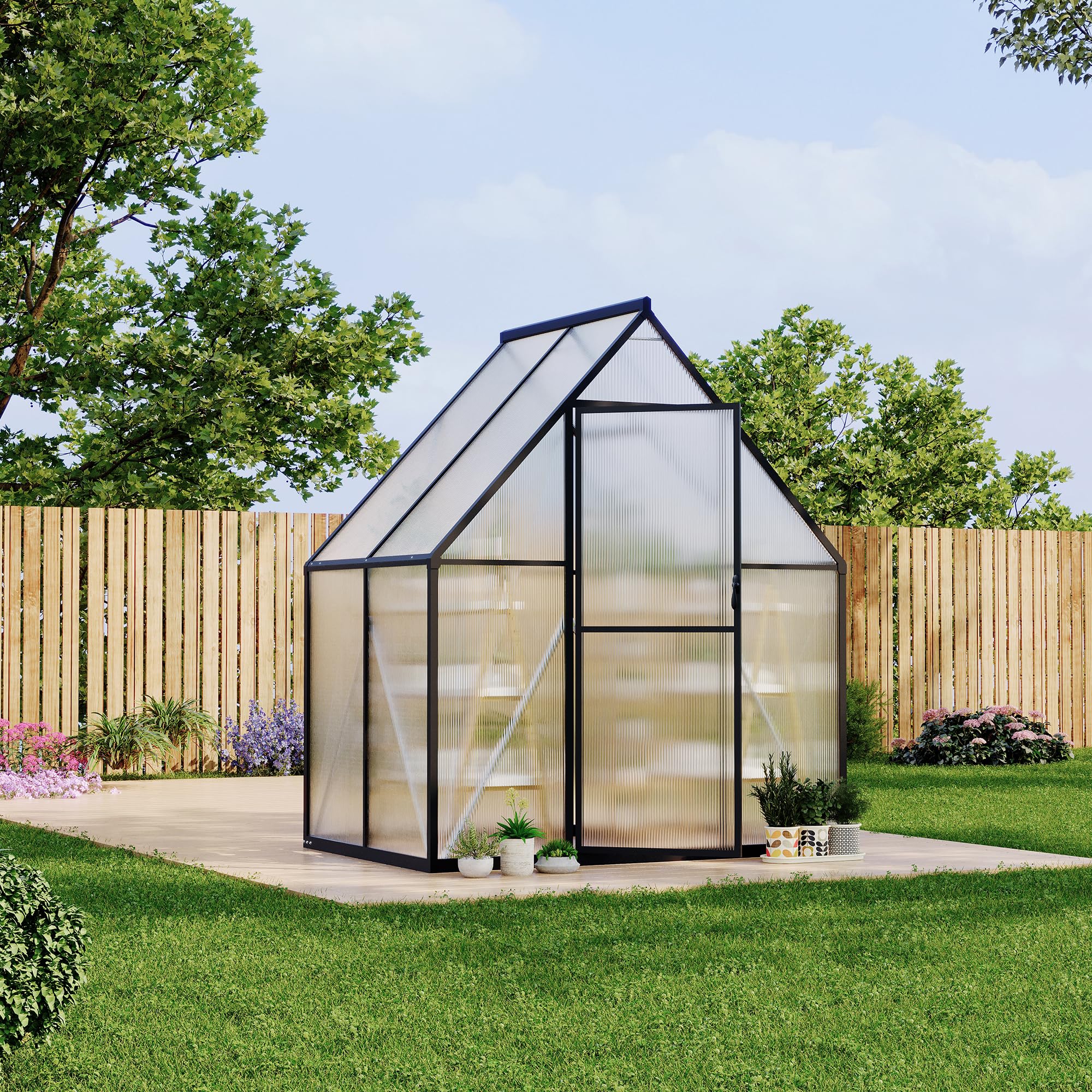 Garvee 6'x4' Aluminum-Framed Polycarbonate Greenhouse, Heavy Duty Polycarbonate Greenhouse With Quick Setup Structure and Roof Vent, Large Enhanced Aluminum GreenhouseKit for Outdoors