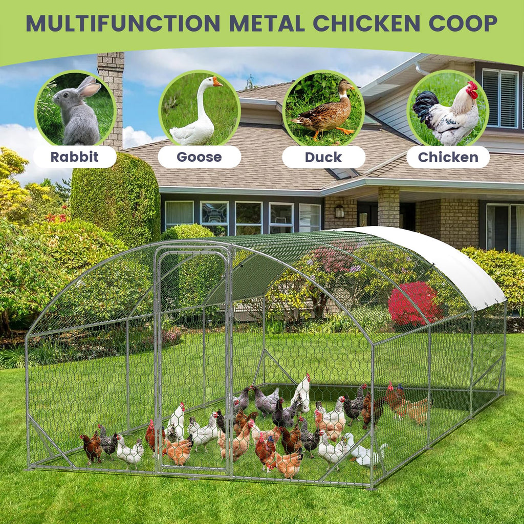 Garvee Large Metal Chicken Coop, Dome Shape Chicken Coop with Upgrade Tri-Supporting, Chicken Coop Run with Waterproof and Anti-UV Cover (19.7'L x 9.8'W x 6.6'H)