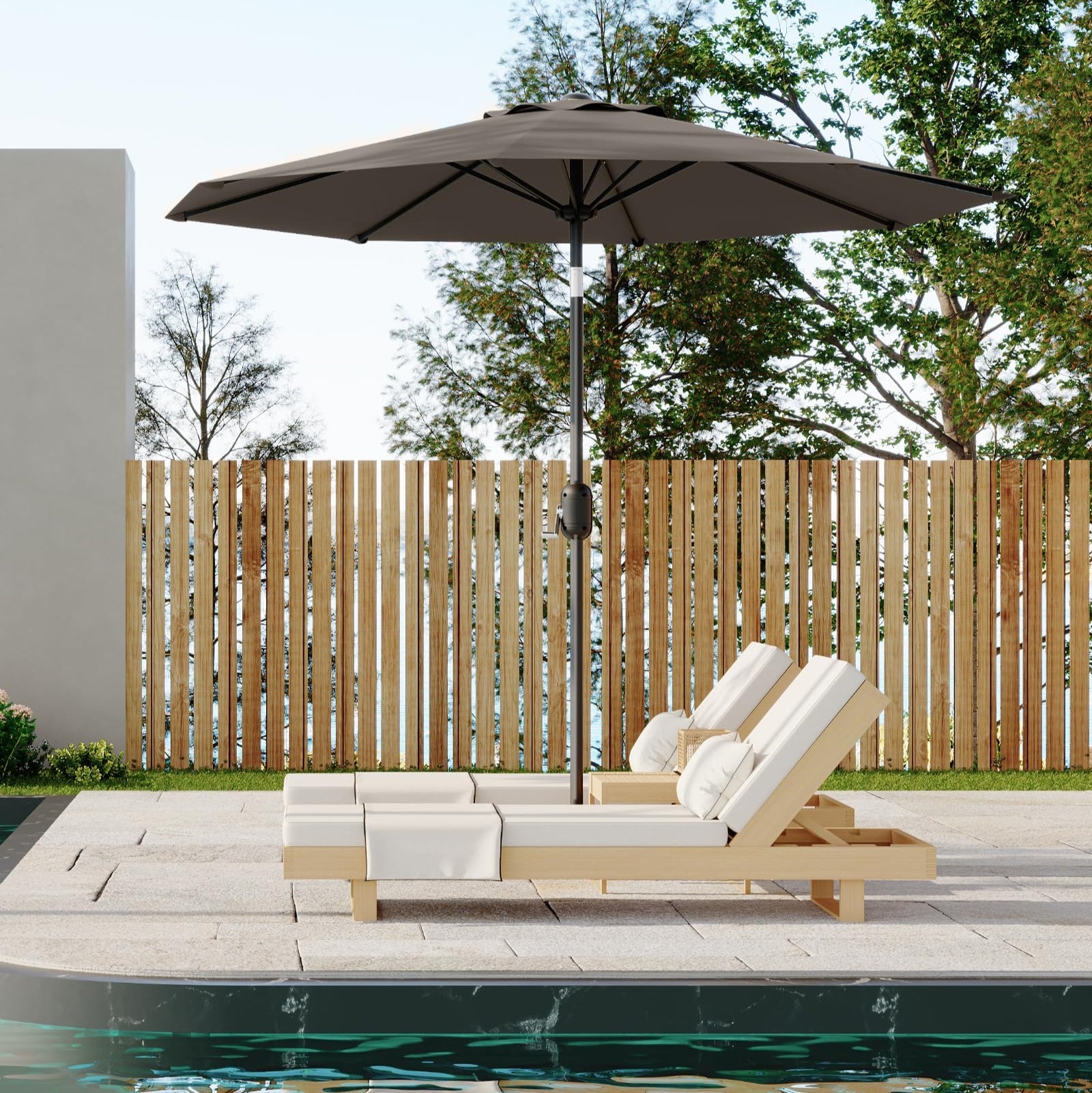 Garvee 9 ft Outdoor Patio Umbrella with 8 Sturdy Ribs, Crank Lift, Push-Button Tilt & UV-Resistant Waterproof Canopy for Pool, Deck, Yard & Garden, Taupe