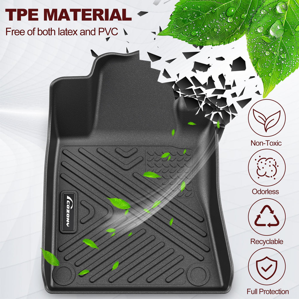 Garvee Floor Mats TPE All Weather Custom Fit for Chevy 2019-2024 Silverado 1500 Double Cab with 1st Bench Seats Anti Skid Heavy Duty Waterproof Floor Liners Black