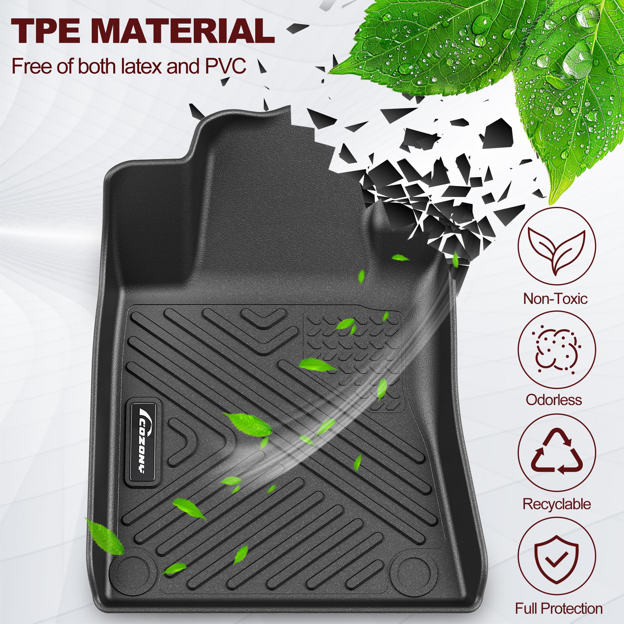 Garvee Floor Mats TPE All Weather Custom Fit for Chevy 2019-2024 Silverado 1500 Double Cab with 1st Bench Seats Anti Skid Heavy Duty Waterproof Floor Liners Black