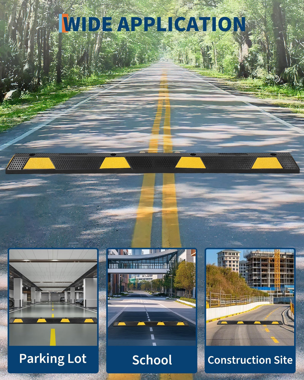 Garvee 72 in Rubber Parking Curb Heavy Duty Reflective Stripes Garage Bumpers 72x6x4 in Black