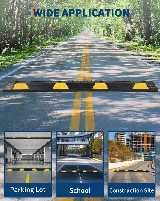 Garvee 72 in Rubber Parking Curb Heavy Duty Reflective Stripes Garage Bumpers 72x6x4 in Black