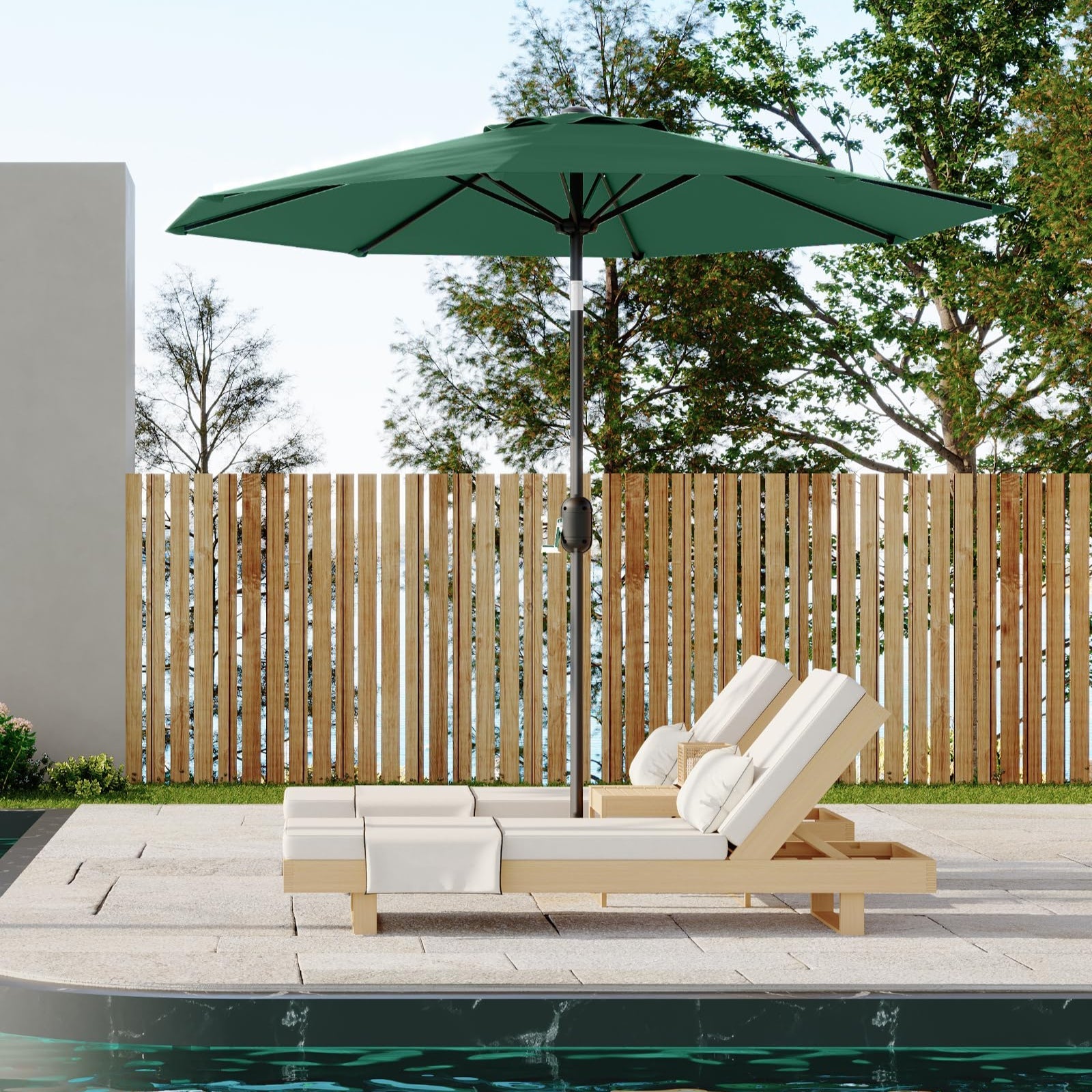 Garvee 9 ft Outdoor Patio Umbrella with 8 Sturdy Ribs, Crank Lift, Push-Button Tilt & UV-Resistant Waterproof Canopy for Pool, Deck, Yard & Garden, Dark Green