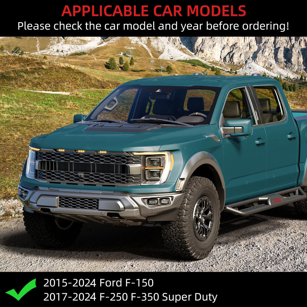 Garvee Running Boards 6.5 Inches with Two Stairs Design Compatible with 2015-2024 Ford F-150 SuperCrew Cab (4 Full-Size Doors), 2017-2024 Ford F-250 F-350 Super Duty Crew Cab, Bolt-on Side Steps