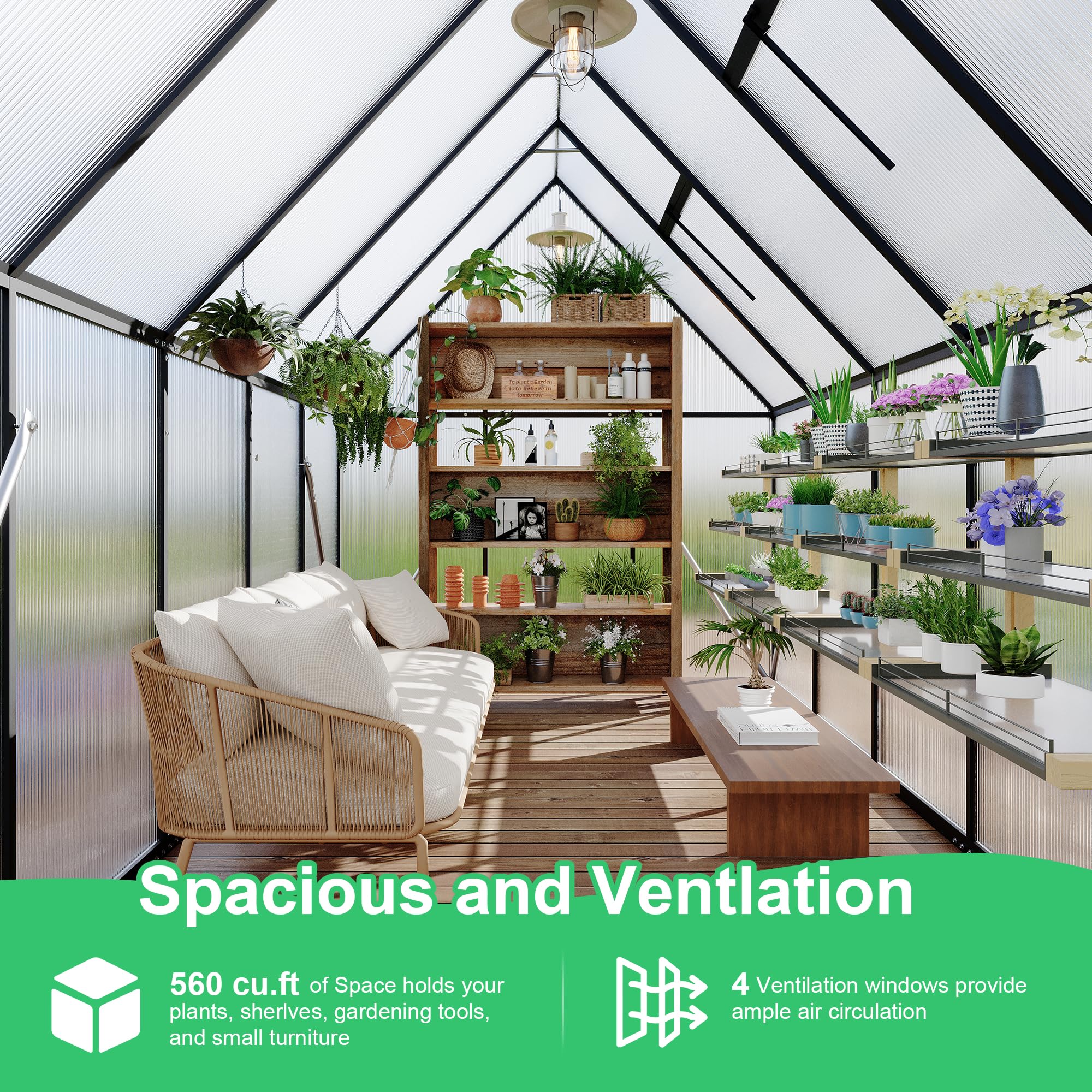 Garvee 6'x9' Aluminum-Framed Polycarbonate Greenhouse – Heavy Duty Greenhouse Kit with Quick Setup, Roof Vent
