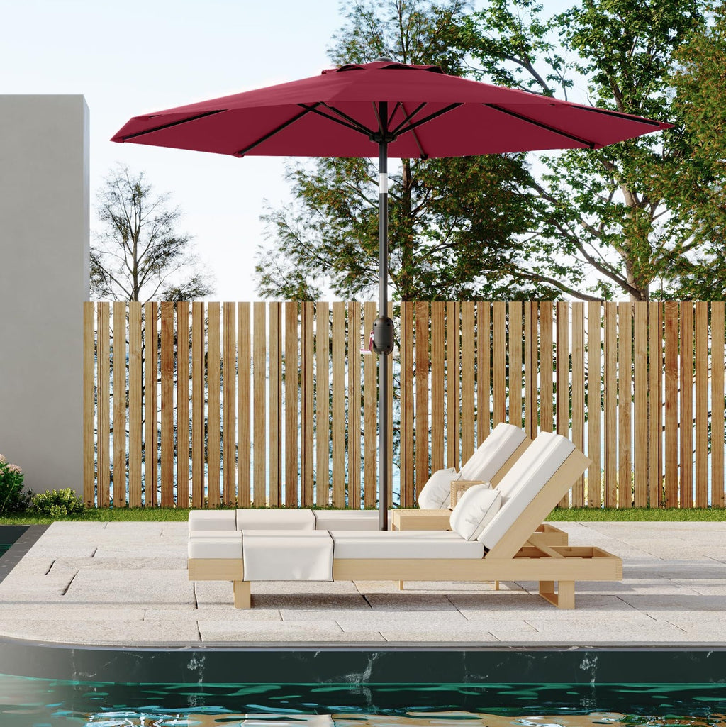 Garvee 9' Outdoor Patio Umbrella, Outdoor Table Umbrella, Market Umbrella with Push Button Tilt and Crank, 8 Sturdy Ribs UV Protection Waterproof for Garden, Deck, Backyard, Pool, Dark Red