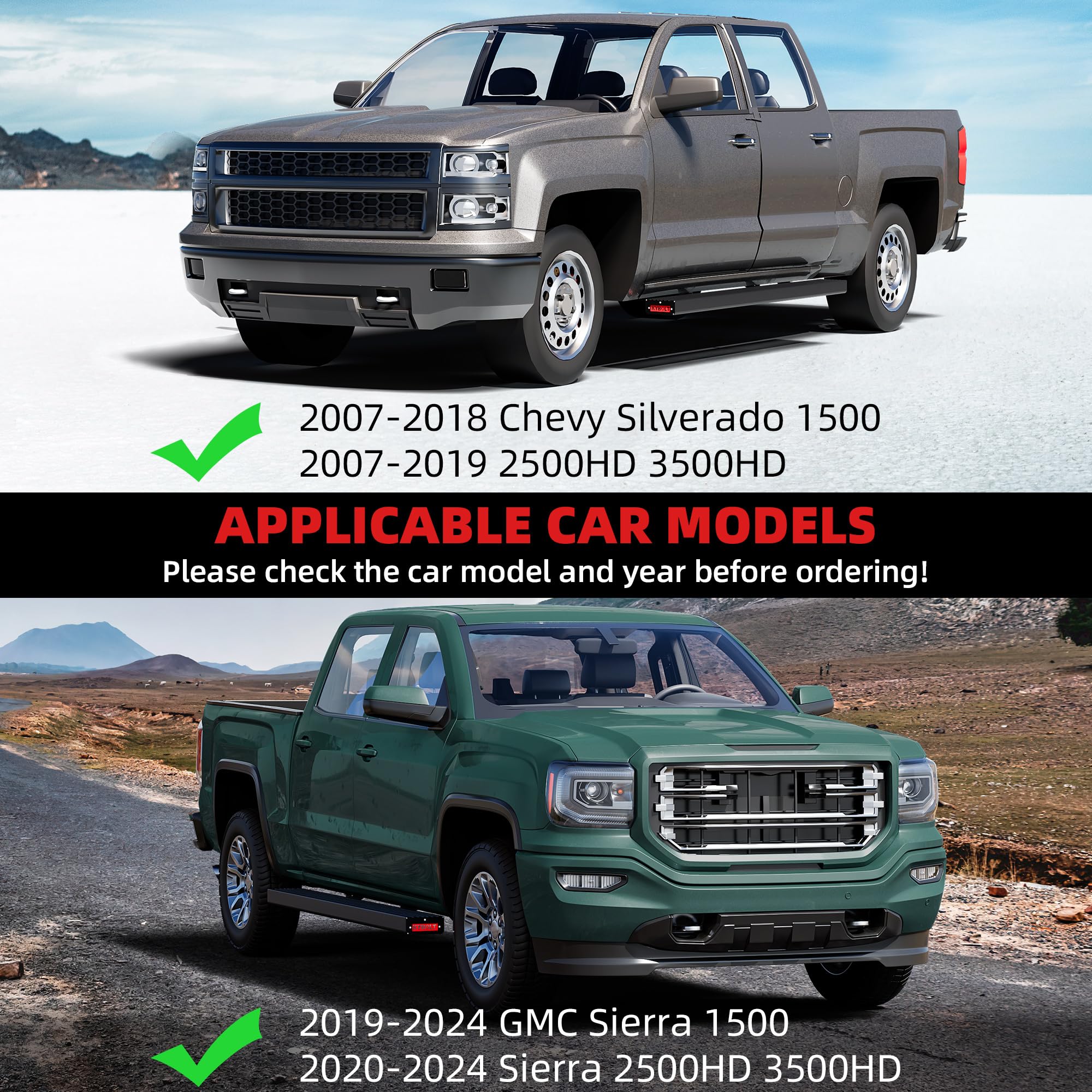 Garvee Running Boards Compatible with 2007-2018 Chevy Silverado/GMC Sierra 1500 Crew Cab,Aluminum Running Boards for 2007-2019 Silverado/Sierra 2500HD 3500HD Crew Cab Side Step Nerf Bars