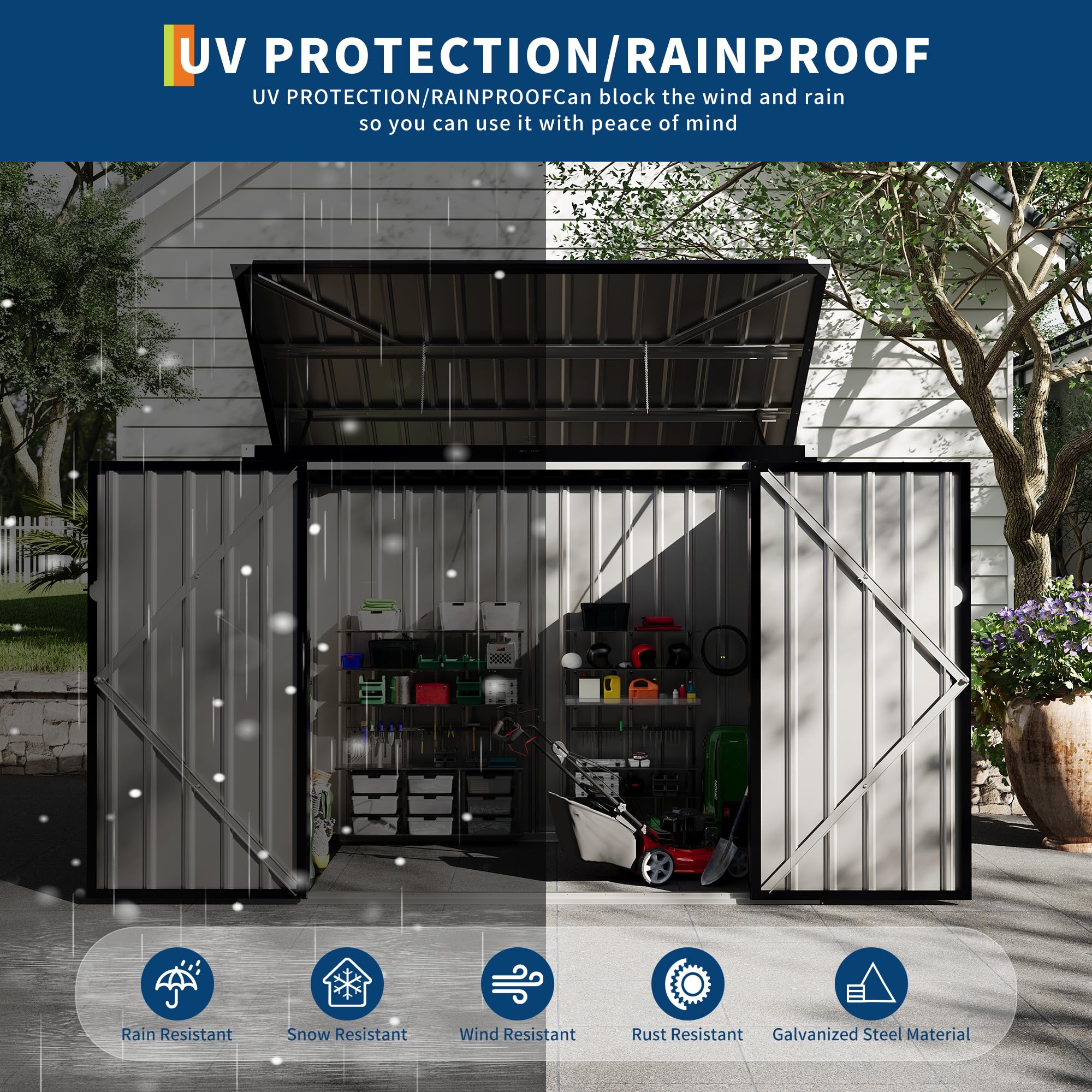 Garvee 3x6ft Metal Outdoor Storage Shed for 2 Trash Cans, Garbage Bin Storage with Chain Lid, Durable Garden, Backyard & Patio Shed