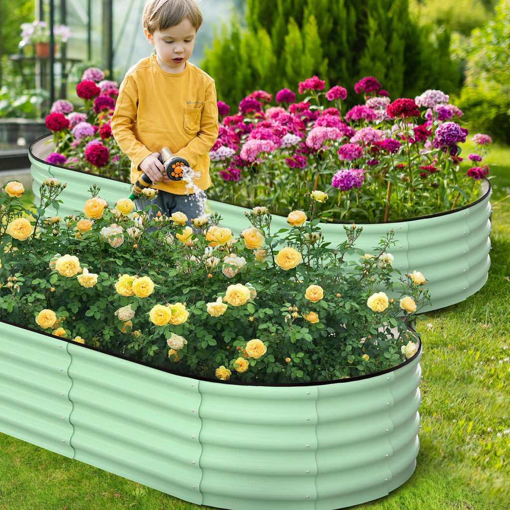 Garvee 8'x2'x1.5' Galvanized Oval Raised Garden Beds Open Base, Tool-Free Assembly Planter Boxes for Vegetables & Flowers, Green