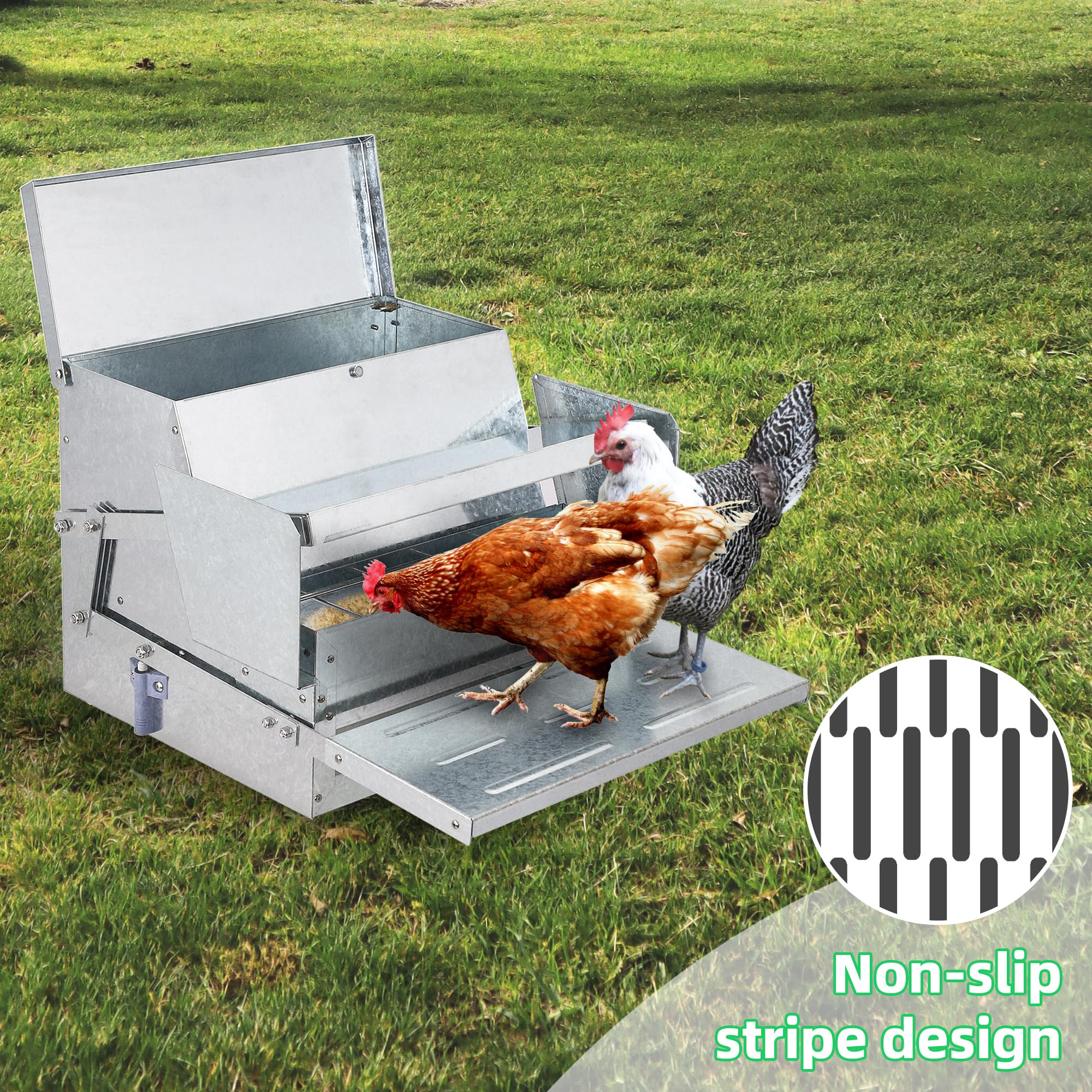 Garvee Chicken Treadle Feeder, Poultry Feeder, 30lbs Automatic Chicken Feeder with Sides Buffer System, for 15-20 Chickens