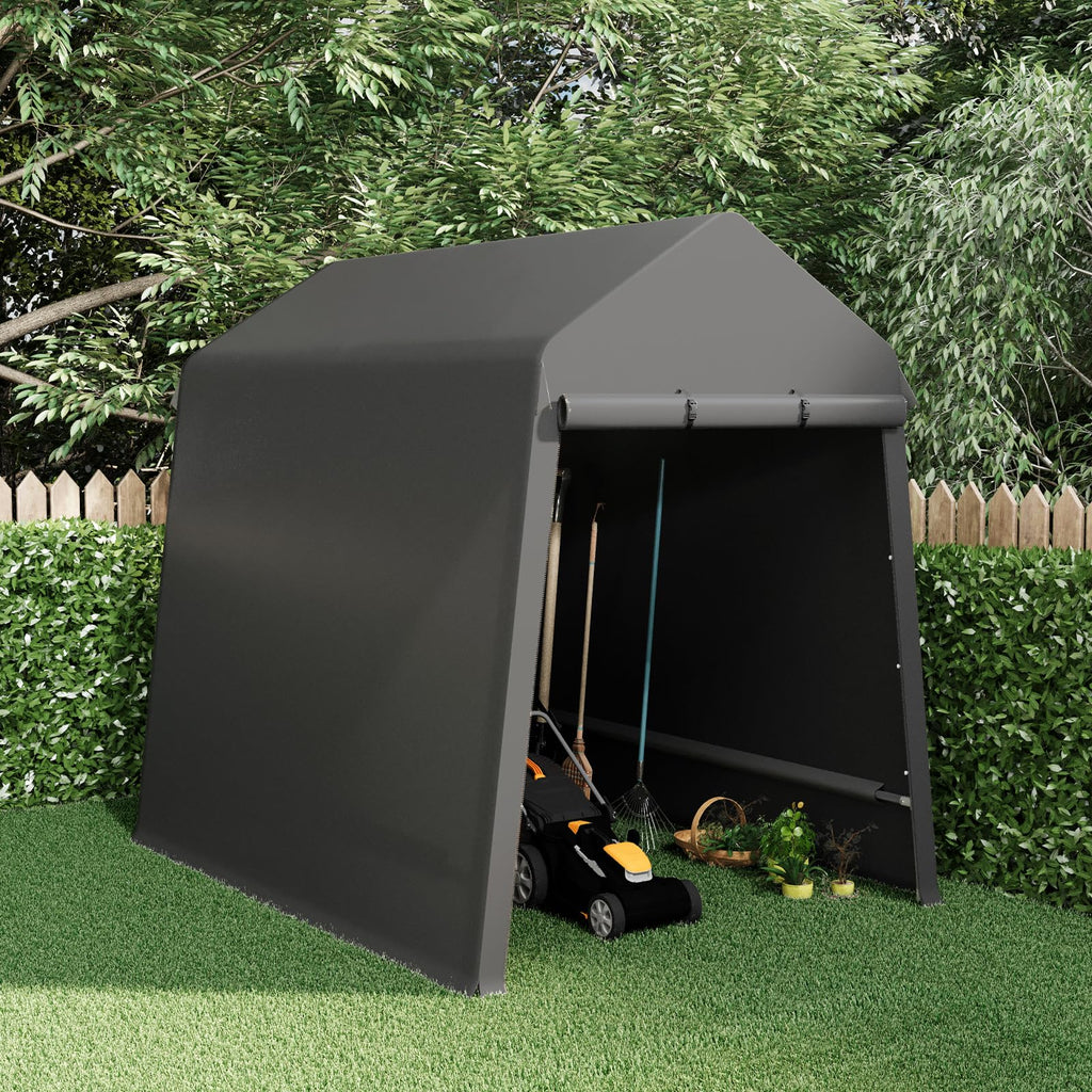 Garvee 7X12FT Heavy Duty Outdoor Shed,Portable Storage Shed,with 2 Rolled Up Zipper Doors,Vents Carports & Waterproof Cover Temporary Shelter for Motorcycle,Gardening Tools and Generator(black)