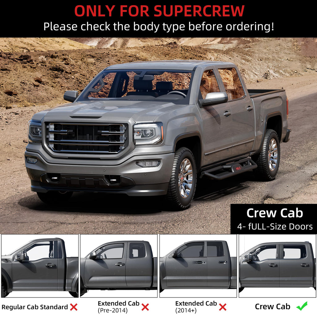 Garvee Running Boards Compatible with 2015-2022 Chevy Colorado/GMC Canyon SuperCrew Cab,Steel Two Stairs Rock Sliders for 2015 2016 2017 2018 2019 2020 2021 2022 Chevy Colorado/GMC Canyon Crew Cab