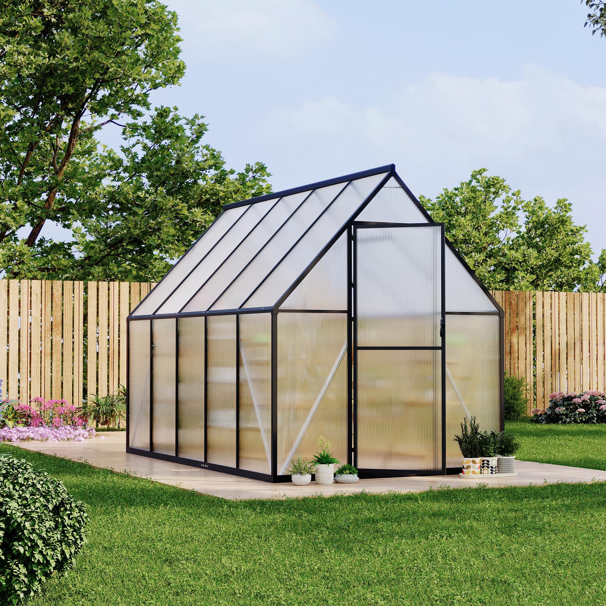 Garvee 6'x9' Aluminum-Framed Polycarbonate Greenhouse – Heavy Duty Greenhouse Kit with Quick Setup, Roof Vent