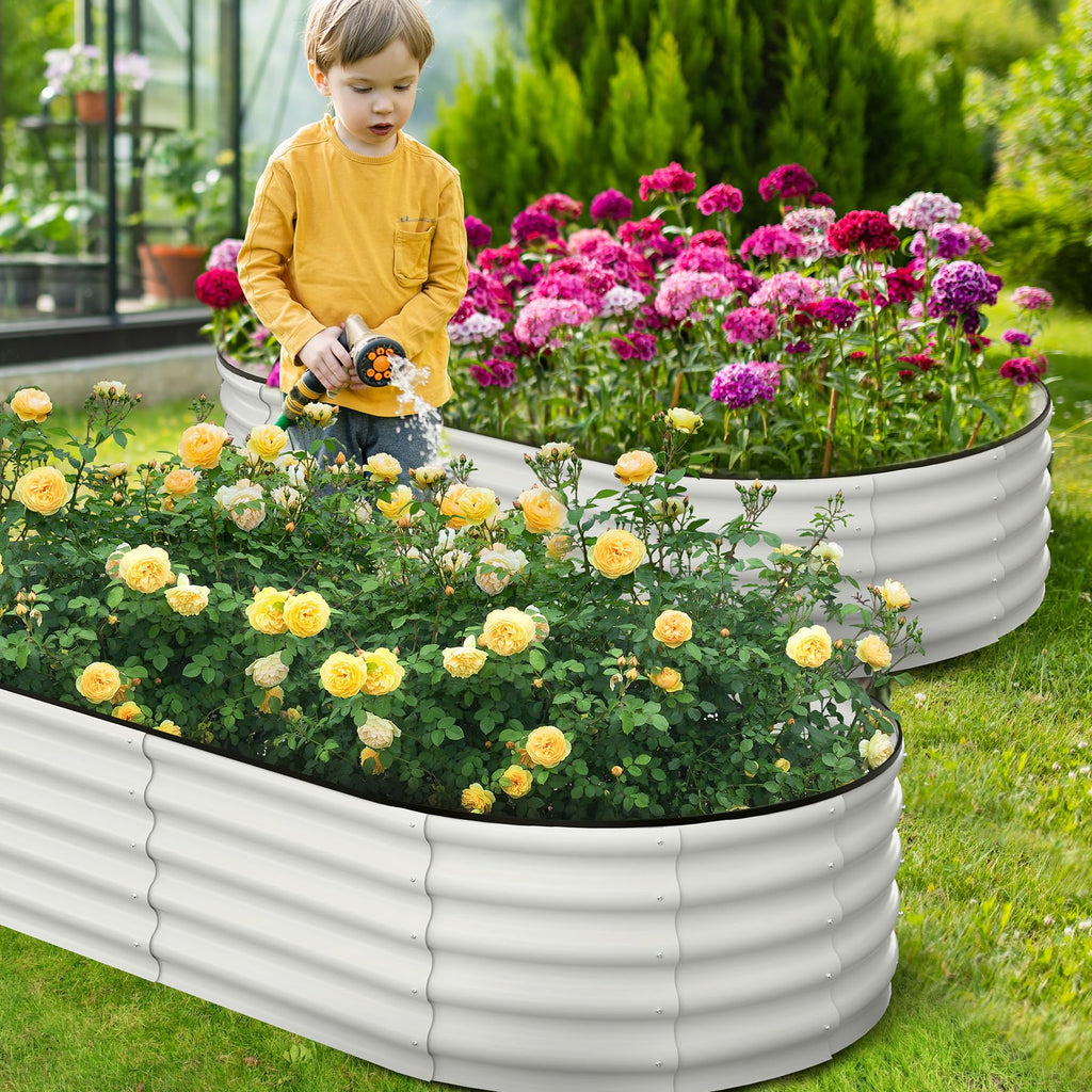 Garvee 2 Pcs 6' X 3' X 1' Oval Raised Garden Bed, Galvanized Raised Beds for Outdoor, Planter Raised Boxes with Open-Ended Base,Large Metal Raised Planter Beds for Vegetables,Flowers,Tool-Free Assembly, White