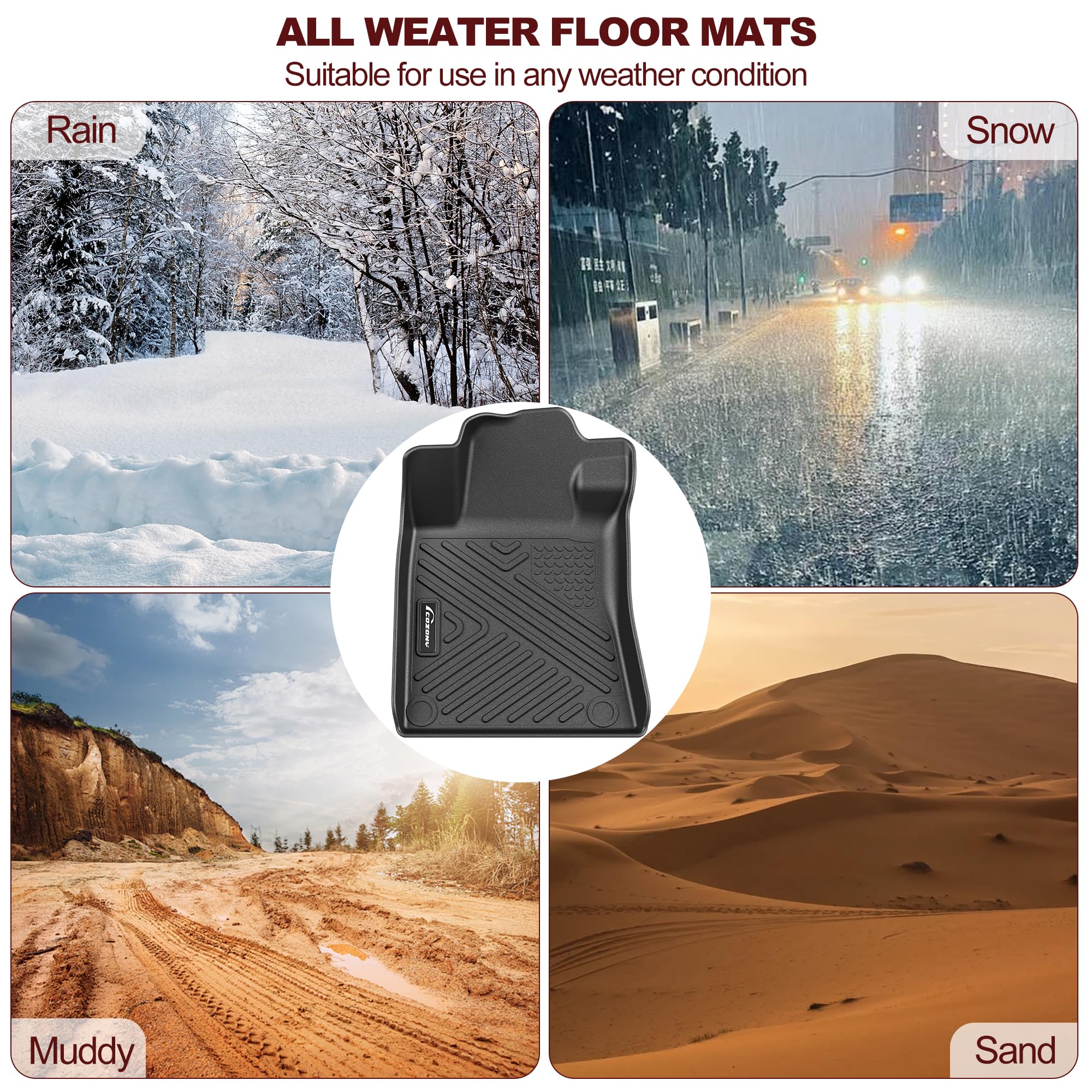 Garvee Floor Mats Fits 2020-2025 Ford Explorer 6 Passenger, Anti Skid TPE Floor Liners, All Weather, 3 Rows, Black