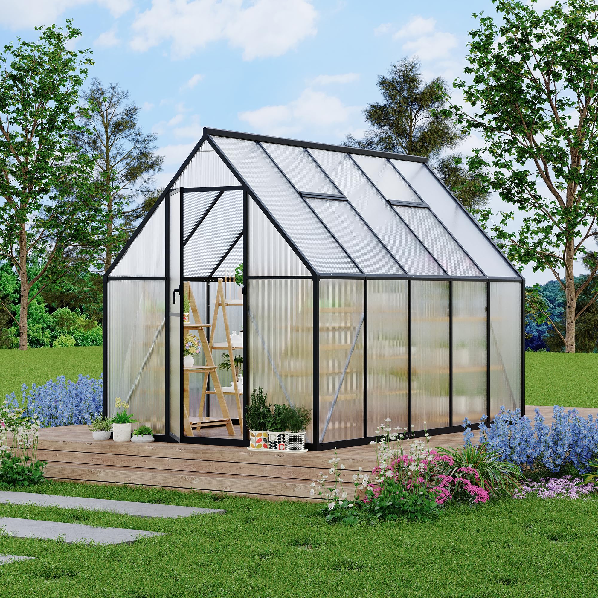 Garvee 6'x9' Aluminum-Framed Polycarbonate Greenhouse – Heavy Duty Greenhouse Kit with Quick Setup, Roof Vent
