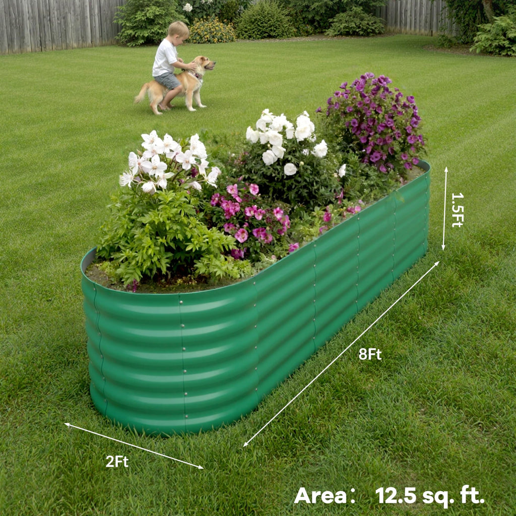 Garvee 8' X 2' X 1.5' Raised Garden Bed,Galvanized Raised Planter Boxes Outdoor with Easy Assembly, Large Garden Bed for Vegetables, Fruits, Flower,Raised Garden Bed, Green