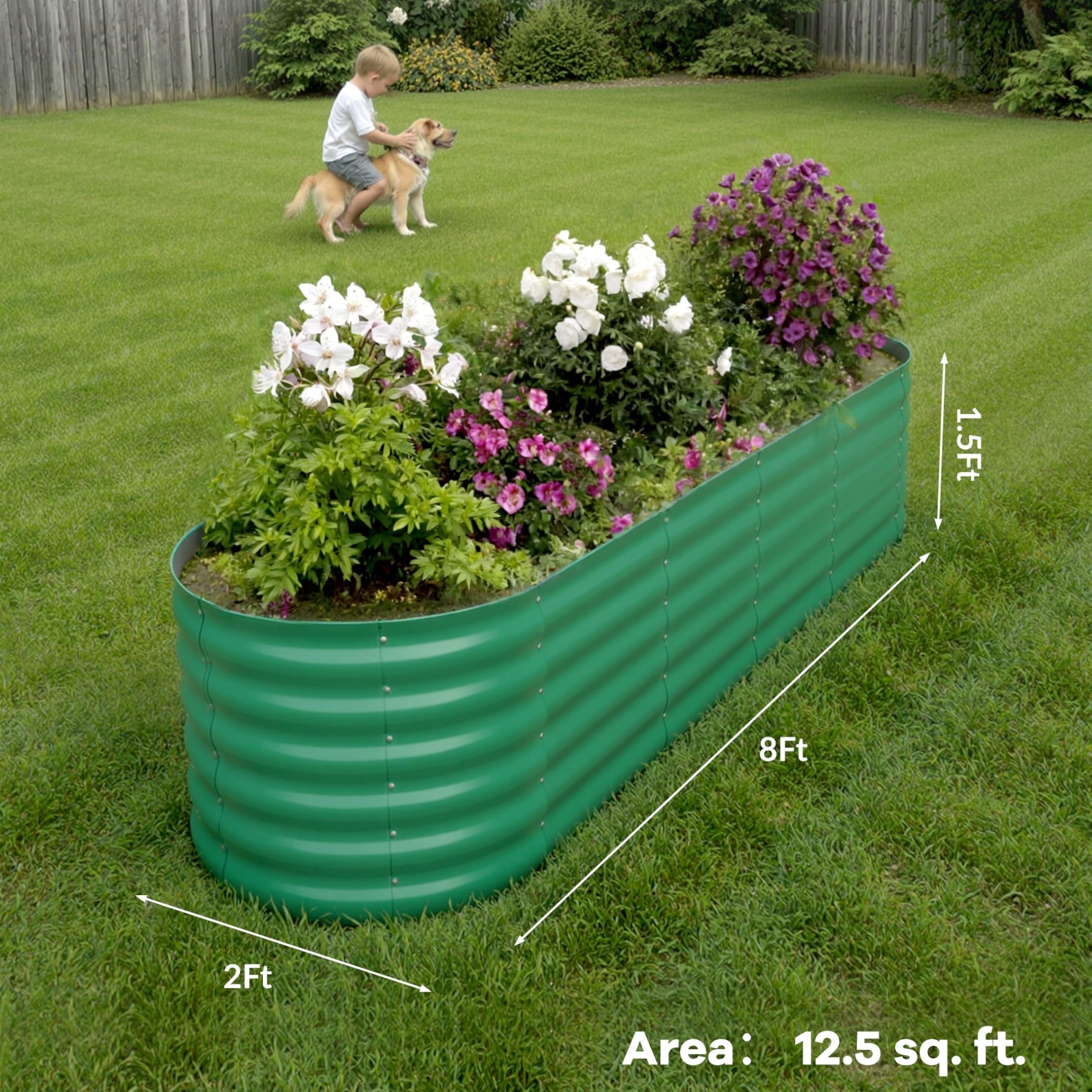 Garvee 8' X 2' X 1.5' Raised Garden Bed,Galvanized Raised Planter Boxes Outdoor with Easy Assembly, Large Garden Bed for Vegetables, Fruits, Flower,Raised Garden Bed, Green