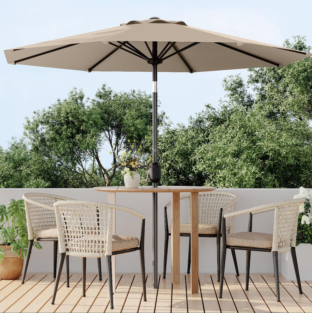 Garvee 9 ft Outdoor Patio Umbrella with 8 Sturdy Ribs, Crank Lift, Push-Button Tilt & UV-Resistant Waterproof Canopy for Pool, Deck, Yard & Garden, Tan