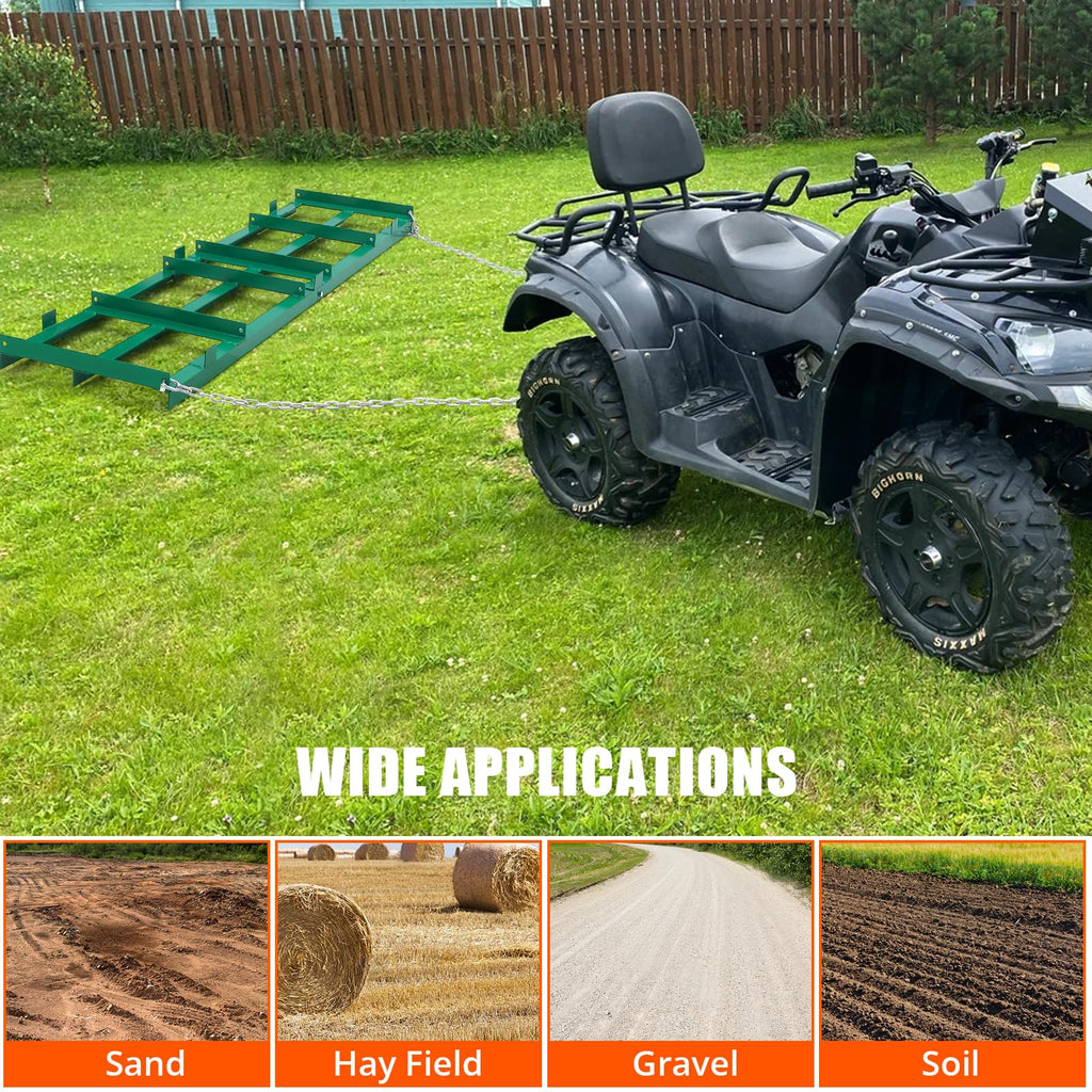 Garvee Driveway Drag Harrow 72" Width, Heavy Duty Steel, Rust-Resistant, Tow Behind, ATV/UTV/Tractor Compatible, Ideal for Leveling Yards and Driveways