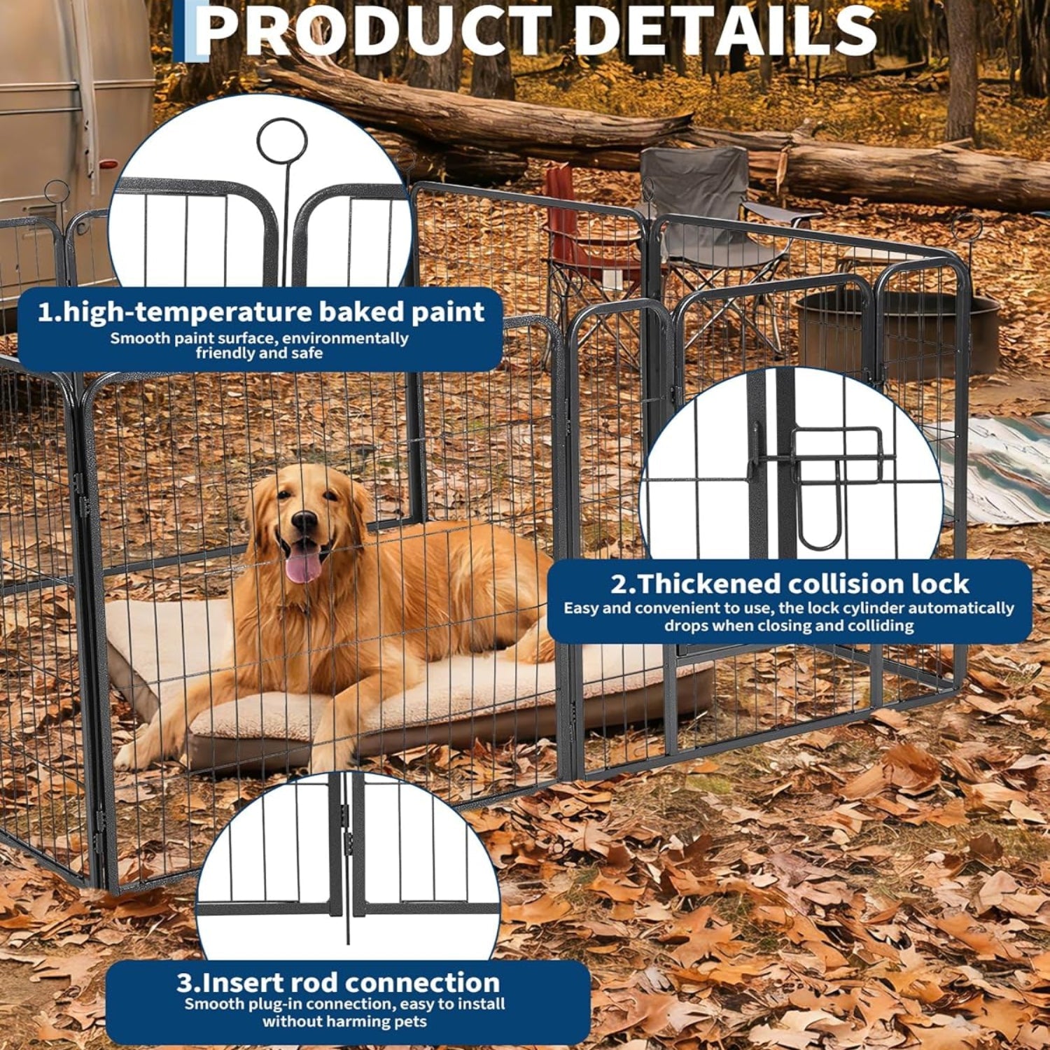 Garvee Outdoor Dog Playpen, Heavy Duty Metal Pet Exercise Pen, Metal Dog Fence with Gate, Pet Fence for Large/Small Dogs, Portable Dog Fence for RV Camping, Yard, Garden,32 Inch, 8 Panels