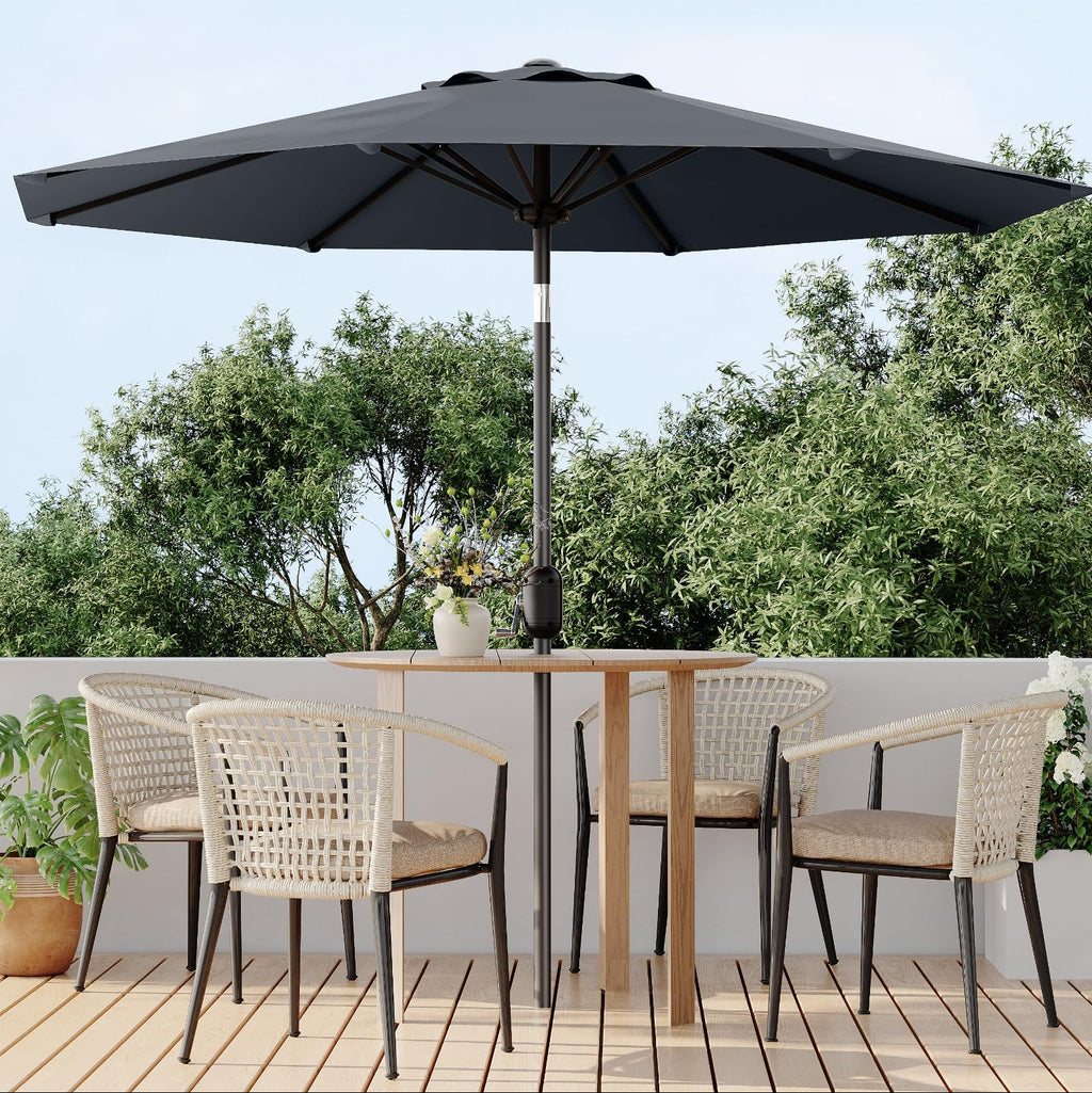 Garvee 9' Outdoor Patio Umbrella, Outdoor Table Umbrella, Market Umbrella with Push Button Tilt and Crank, 8 Sturdy Ribs UV Protection Waterproof for Garden, Deck, Backyard, Pool, Grey