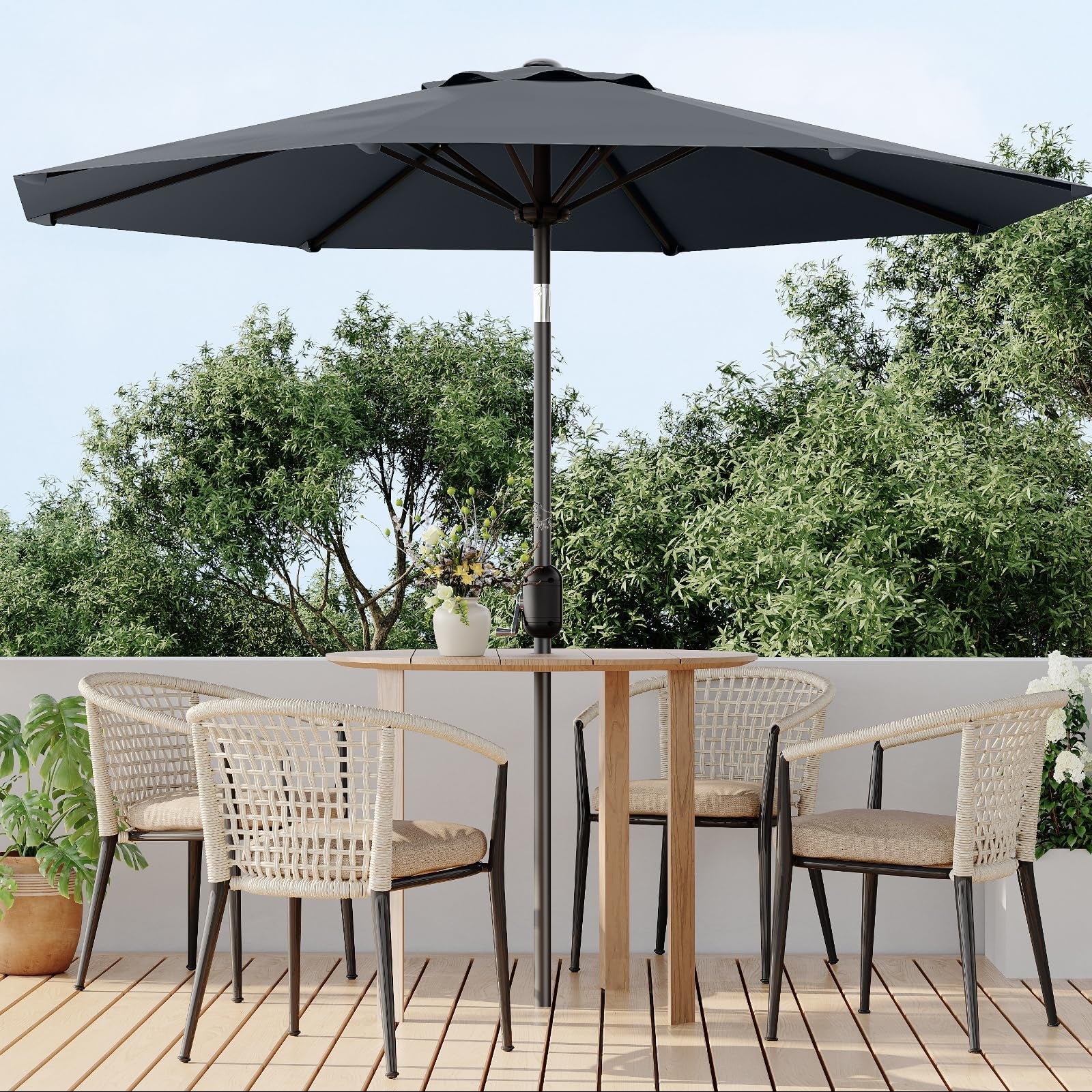 Garvee 9' Outdoor Patio Umbrella, Outdoor Table Umbrella, Market Umbrella with Push Button Tilt and Crank, 8 Sturdy Ribs UV Protection Waterproof for Garden, Deck, Backyard, Pool, Grey