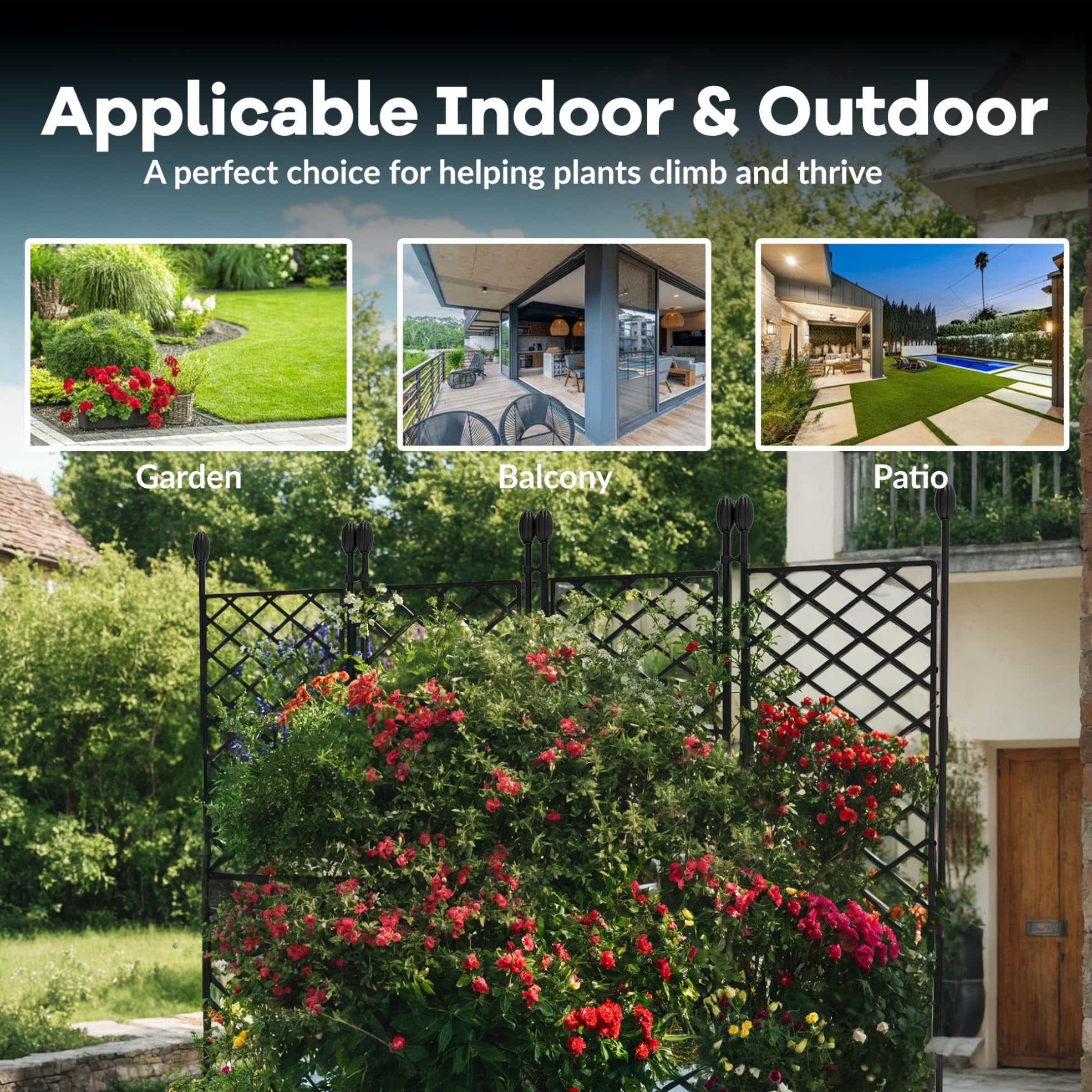 Garvee 4Pcs Plastic Plant Box with Metal Trellis, Raised Garden Bed with Trellis Planter for Climbing Plant Outdoor Raised Planter Box Privacy Screen for Patio Balcony,Planter Box for Backyard Patio