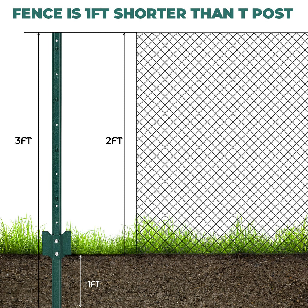 Garvee 3FT Metal Fence Posts, Pack of 6 - U-Shaped Steel Stakes, Rust-Resistant Heavy-Duty Green Fence Posts for Garden, Yard, Farm, No-Dig Installation