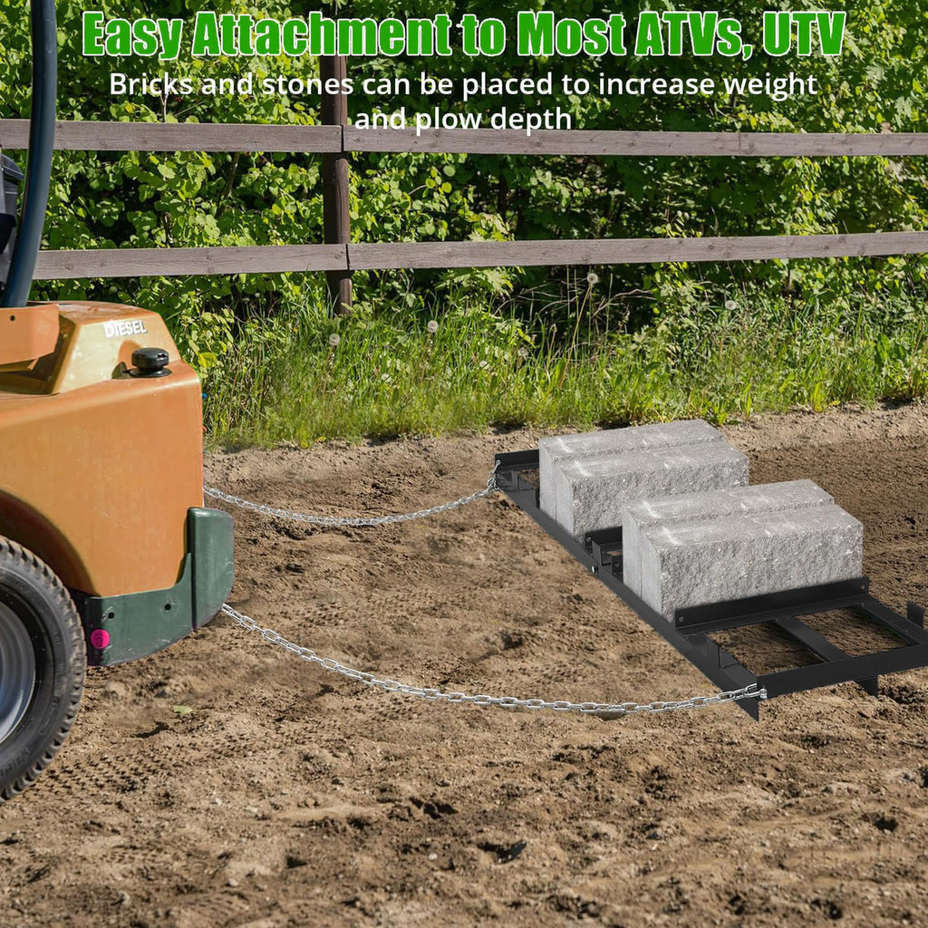 Garvee 6 FT Drag Harrow Driveway Grader, Heavy Duty Power Rake, Driveway Drag for Gravel W/ 6 FT Chain, Tow Behind Lawn Rake for ATV, UTV, Tractor, Mower, Land Leveler for Gravel, Sand, Soil, Hay