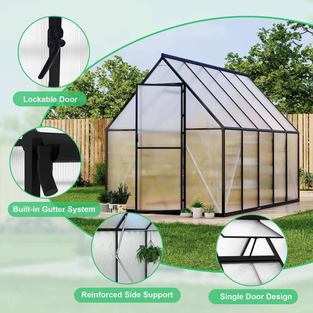 Garvee 6'x9' Aluminum-Framed Polycarbonate Greenhouse – Heavy Duty Greenhouse Kit with Quick Setup, Roof Vent