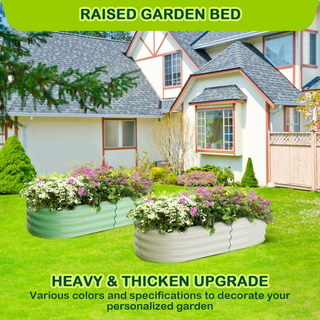 Garvee 2 Pcs 4.5' X 2' X 1' Galvanized Raised Garden Bed Outdoor,Planters for Outdoor Plants,Open-Ended Base Planter Raised Boxes,Oval Metal Planter Box for Vegetables, Flowers, Fruits,Rubber Edge, Green