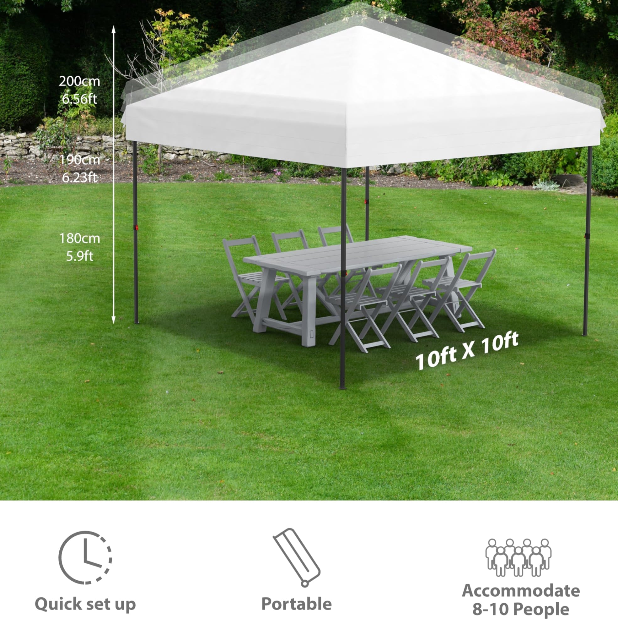 Garvee 10'x10' Pop-Up Canopy Tent with Sidewall - Portable Gazebo with Stakes & Ropes for Outdoor Events, Patio, Party, Camping, White