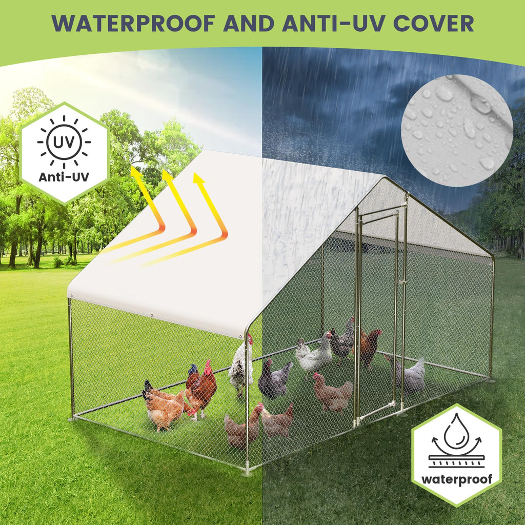 Garvee Large Metal Chicken Coop, Walk-in Poultry Cage, Large Outdoor Chicken Coop with Waterproof Cover for Outdoor Yard Farm Use (9.8x6.5x6.5FT)