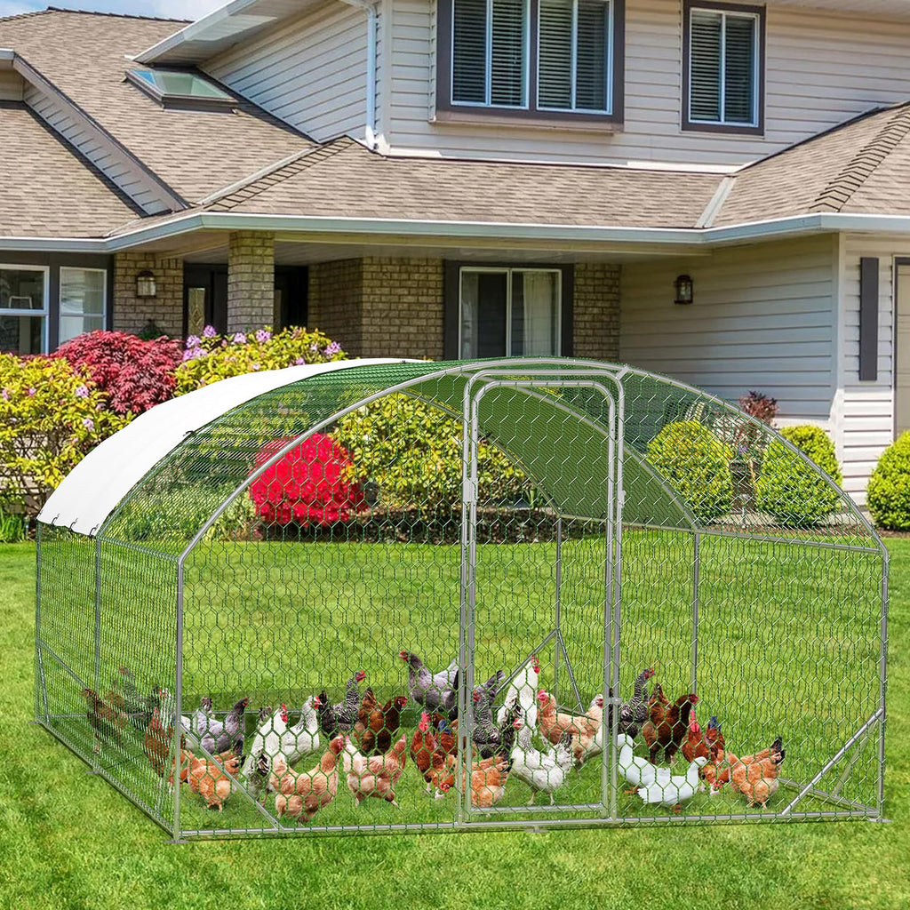 Garvee Large Metal Chicken Coop, Upgrade Tri-Supporting Metal Chicken Run, Large Chicken Pen with Waterproof and Anti-UV Cover, for Duck Rabbit House Outdoor (9.8' W x 13.1' L x 6.5' H)