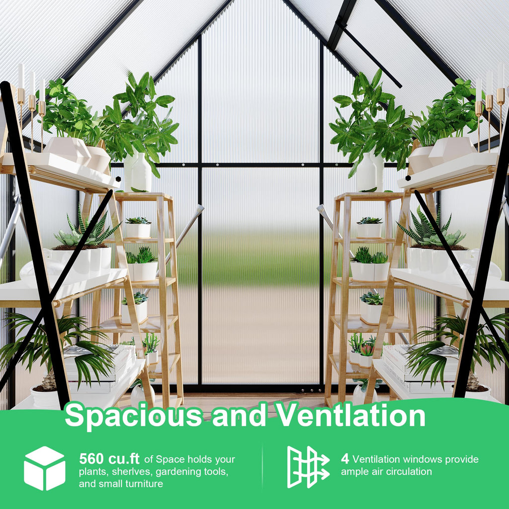 Garvee 6'x4' Aluminum-Framed Polycarbonate Greenhouse, Heavy Duty Polycarbonate Greenhouse With Quick Setup Structure and Roof Vent, Large Enhanced Aluminum GreenhouseKit for Outdoors