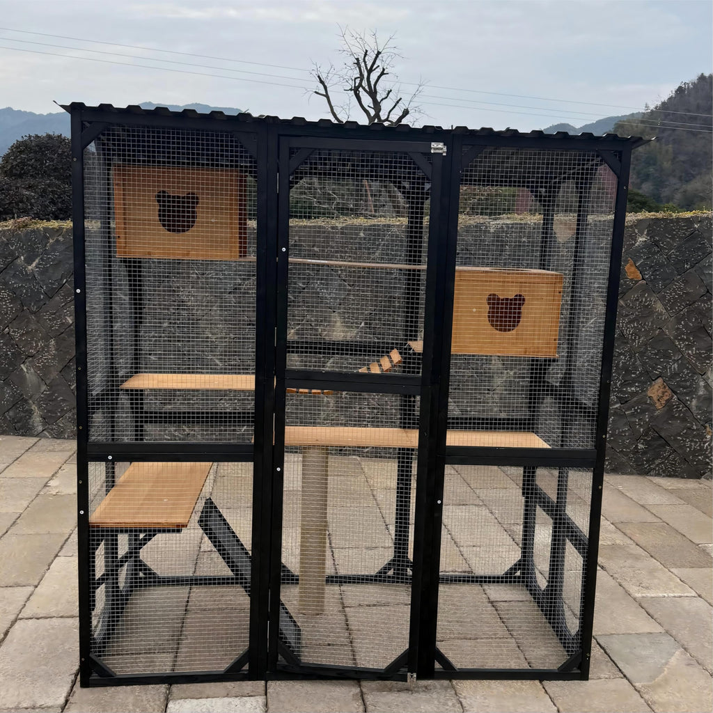 Garvee Outdoor Catio For Indoor Cats, Weatherproof Wooden Kitty Enclosure With Elevated Platform, Yard And Patio Use, Black