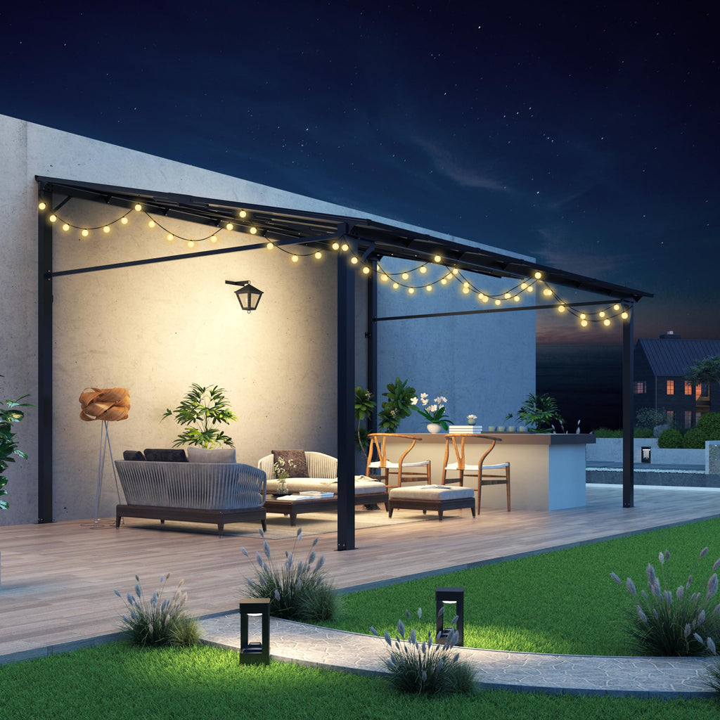 Garvee 12'x14' Lean To Gazebo Hardtop Wall Pergola with Polycarbonate Roof for Lawn Patio Deck and Party Space Efficient Aluminum Frame Grey