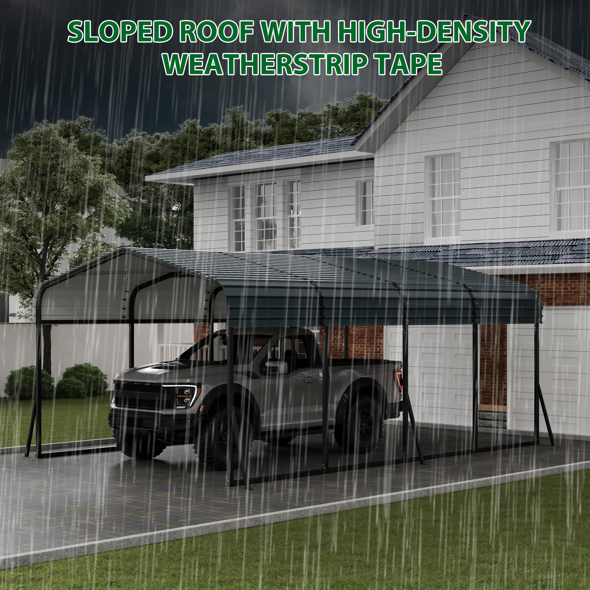 Garvee 12' × 20' Metal Carport, Galvanized Steel Roof Outdoor Shelter with Powder-Coated Frame, Anchors & 6 Support Rods, Dark Grey