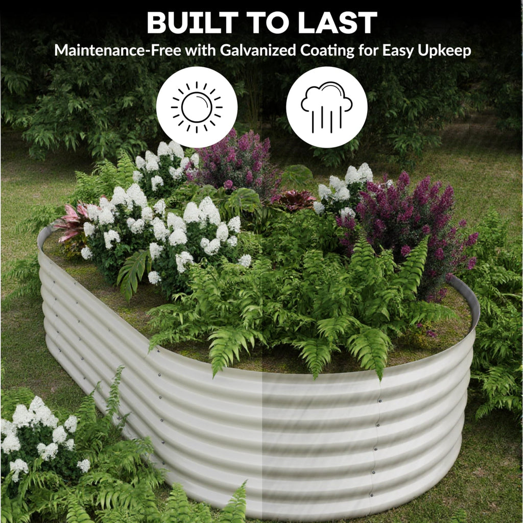 Garvee 8' X 4' X 1.5' Oval Raised Garden Bed, 0.6mm Galvanized Steel Planter with Open Bottom, Weatherproof Outdoor Kit, Beige