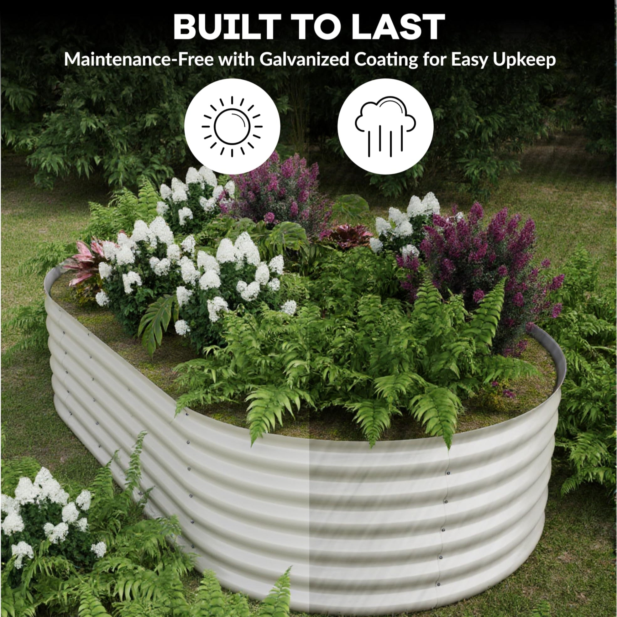 Garvee 8' X 4' X 1.5' Oval Raised Garden Bed, 0.6mm Galvanized Steel Planter with Open Bottom, Weatherproof Outdoor Kit, Beige